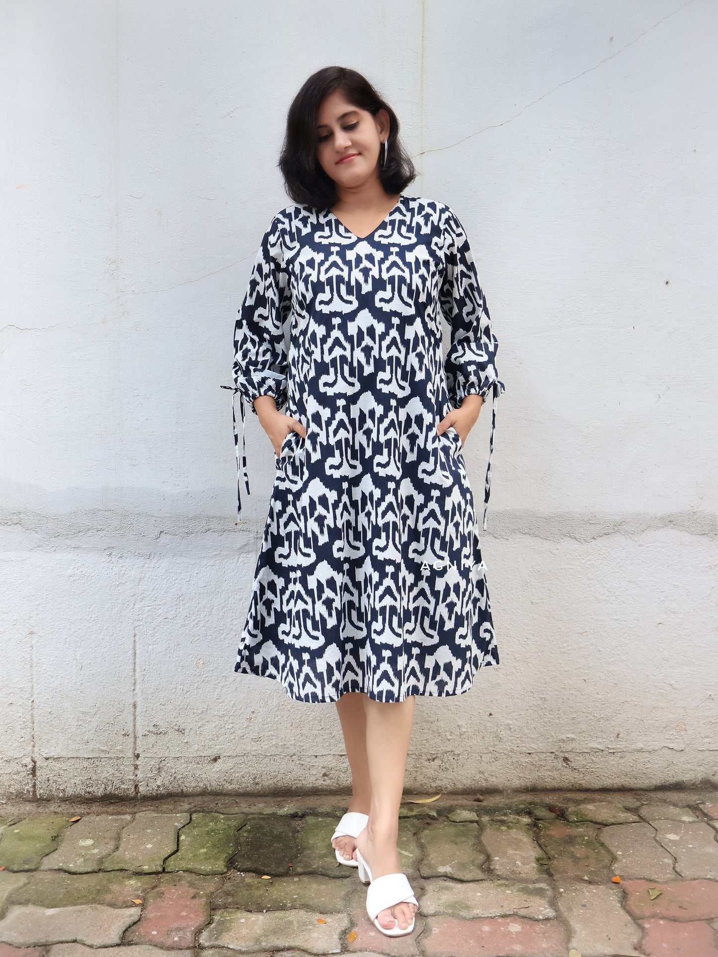 Navy Blue Cotton Aline Dress