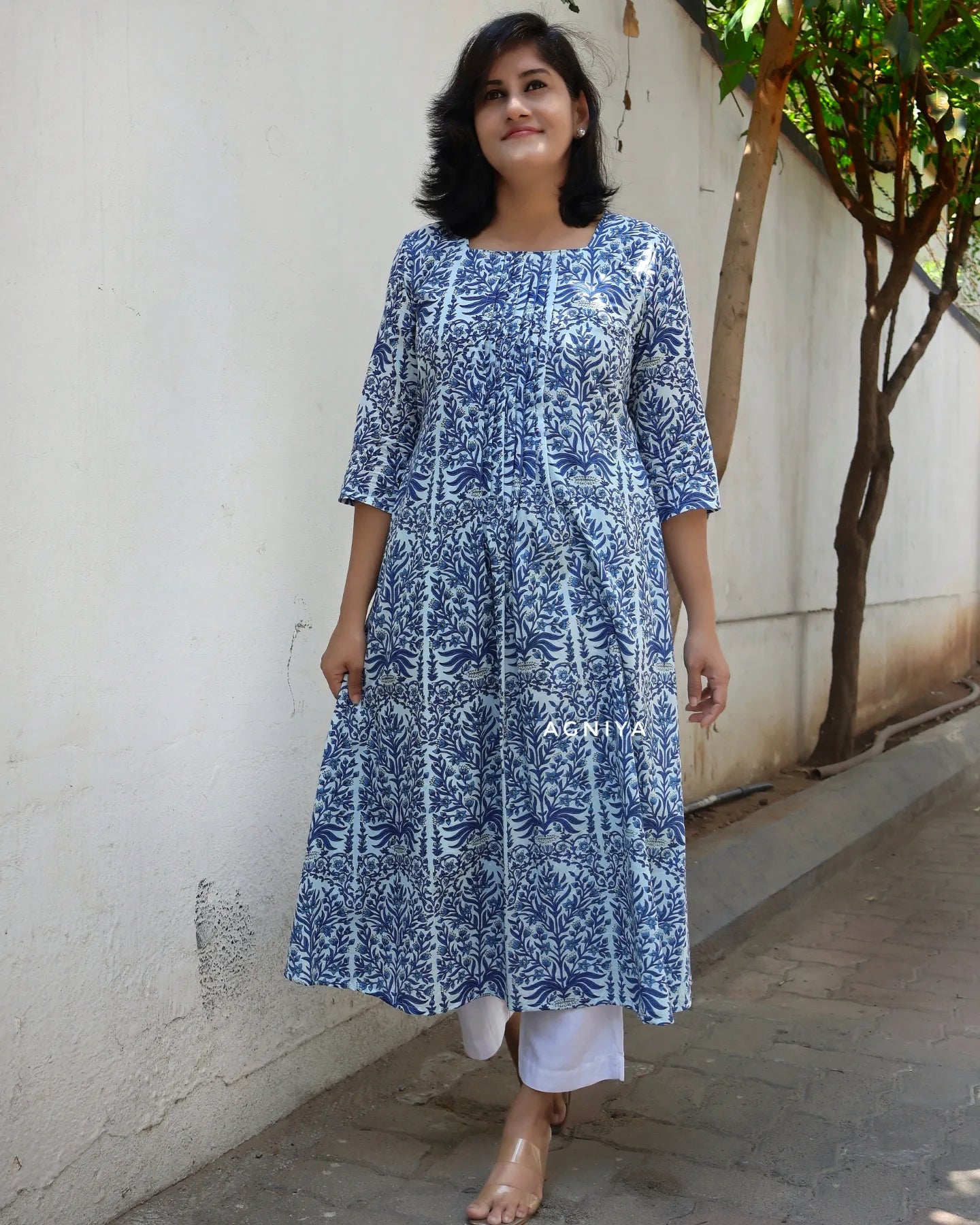 Admiral Blue Cotton Pintuck Long Kurta