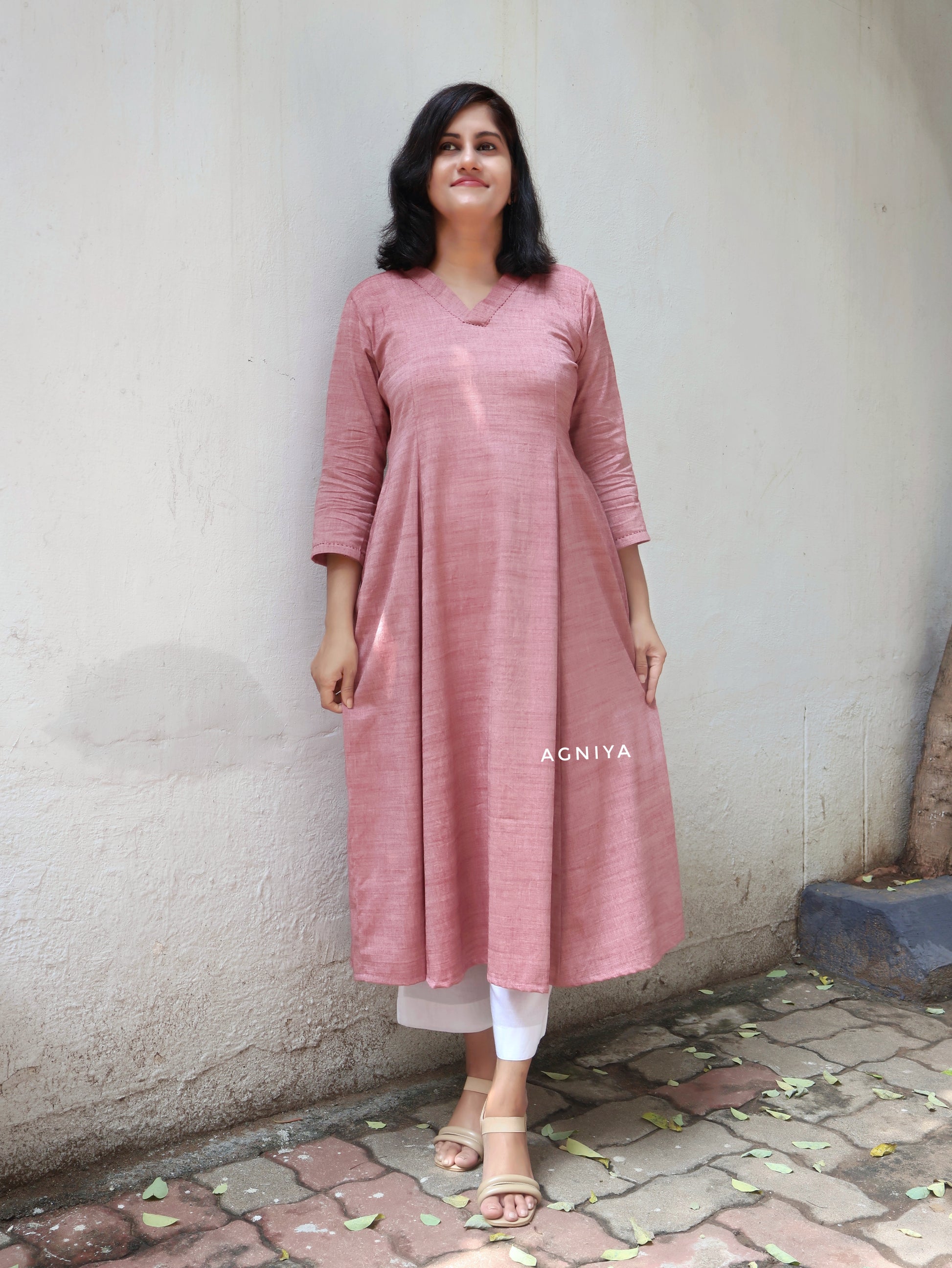 Mauve Nature Pure Cotton Paneled Long Kurta