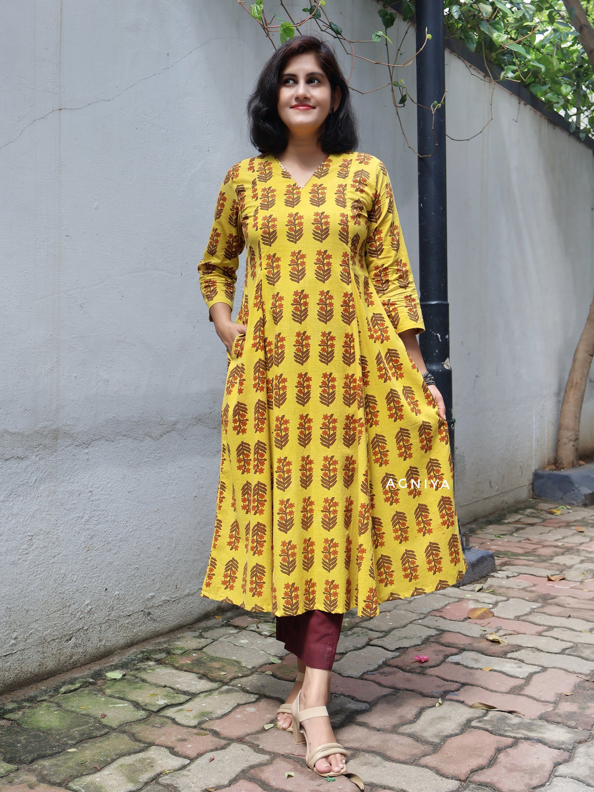 Yellow Ajrakh Hand Block Cotton Kurta