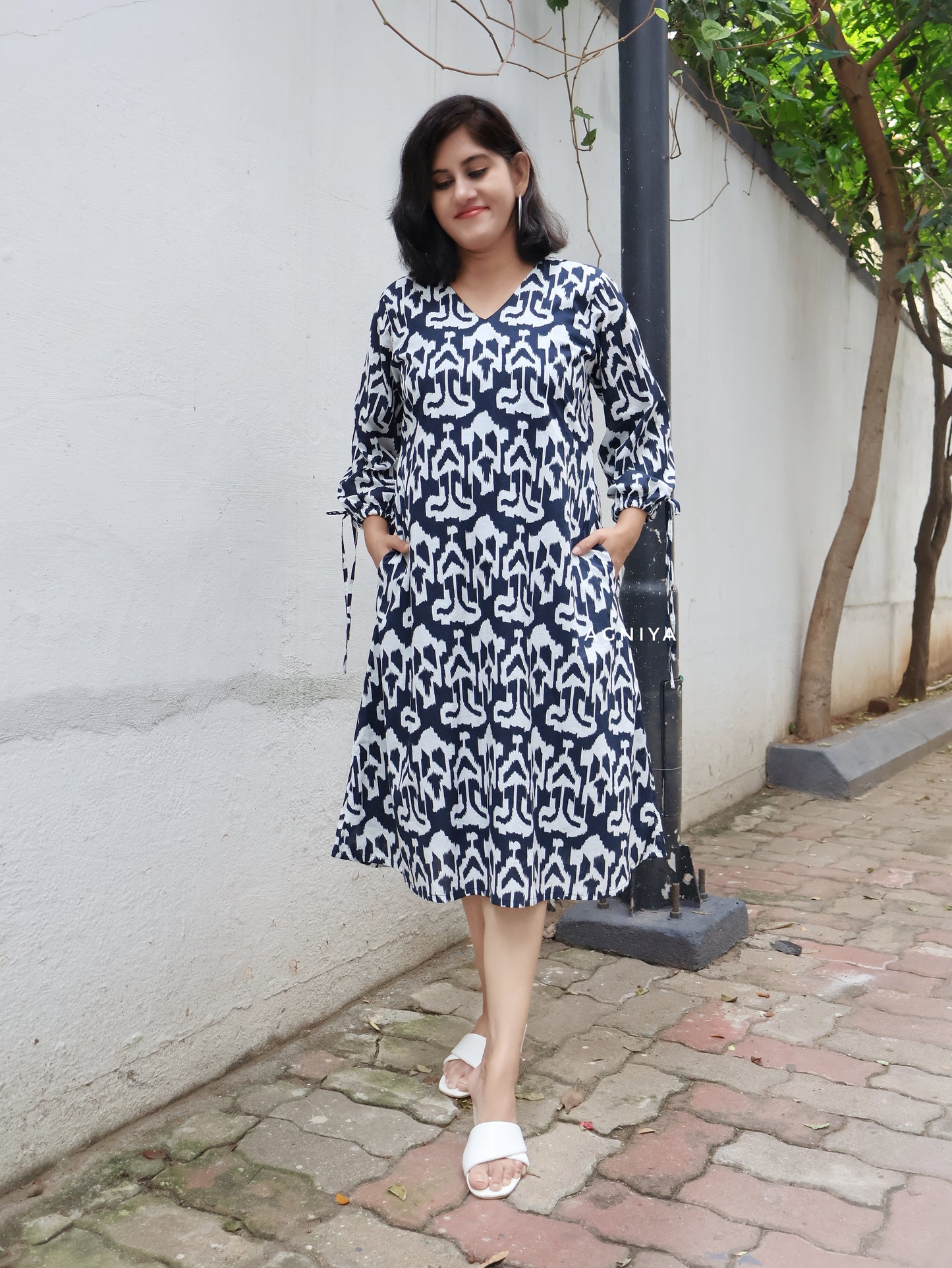 Navy Blue Cotton Aline Dress
