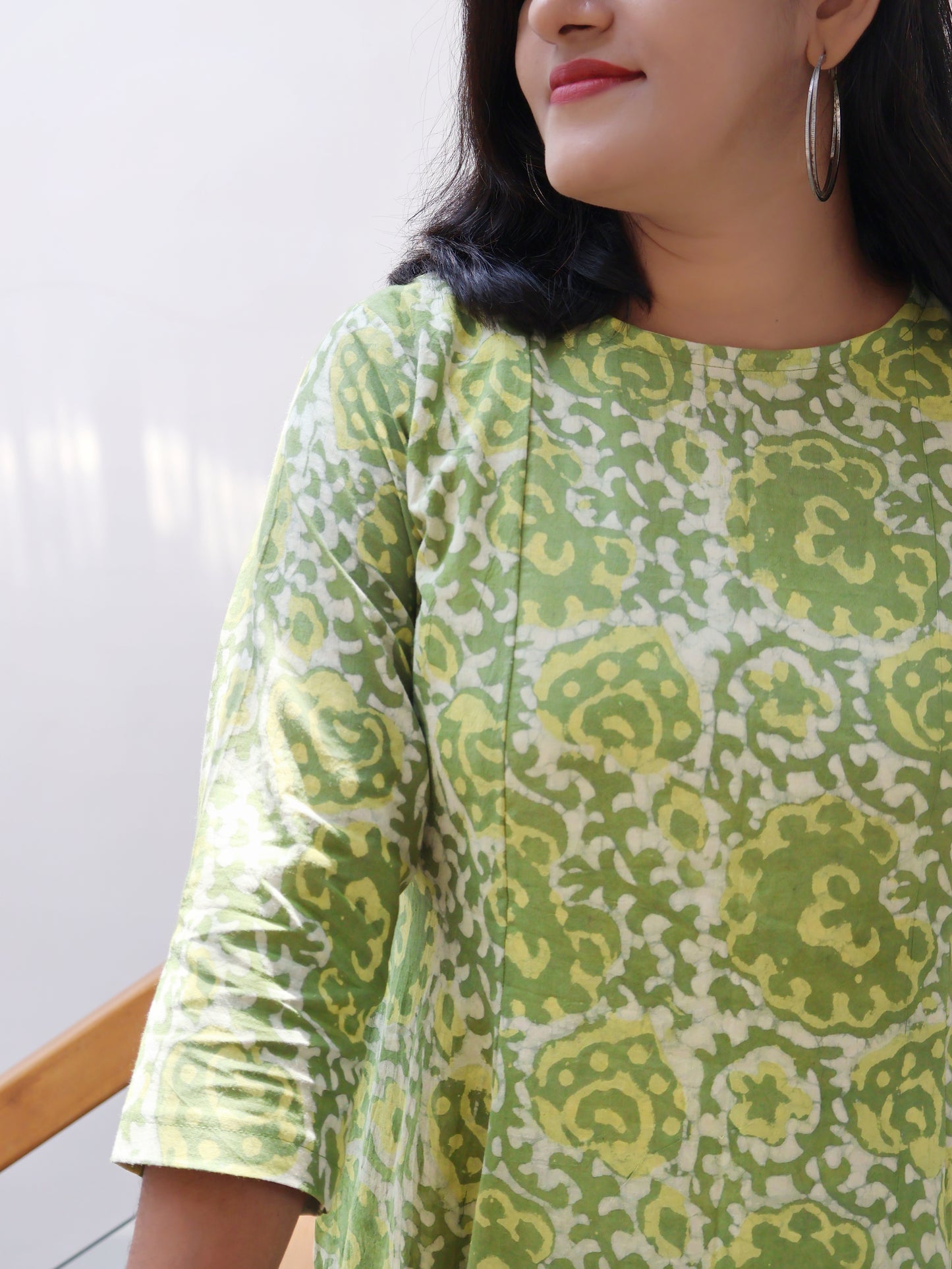 Green Meadow Batik Hand Block Paneled Long Kurta