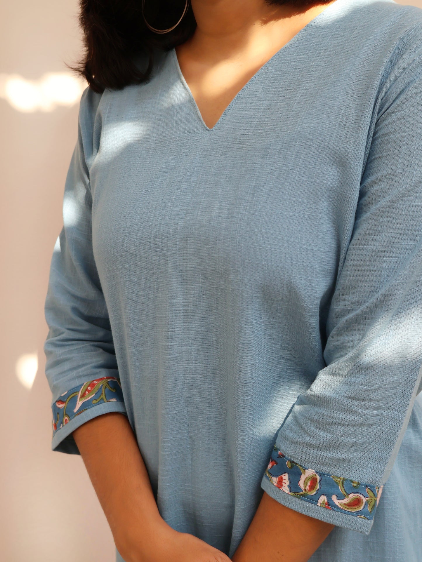 Iris Blue Solid Cotton Straight Kurta