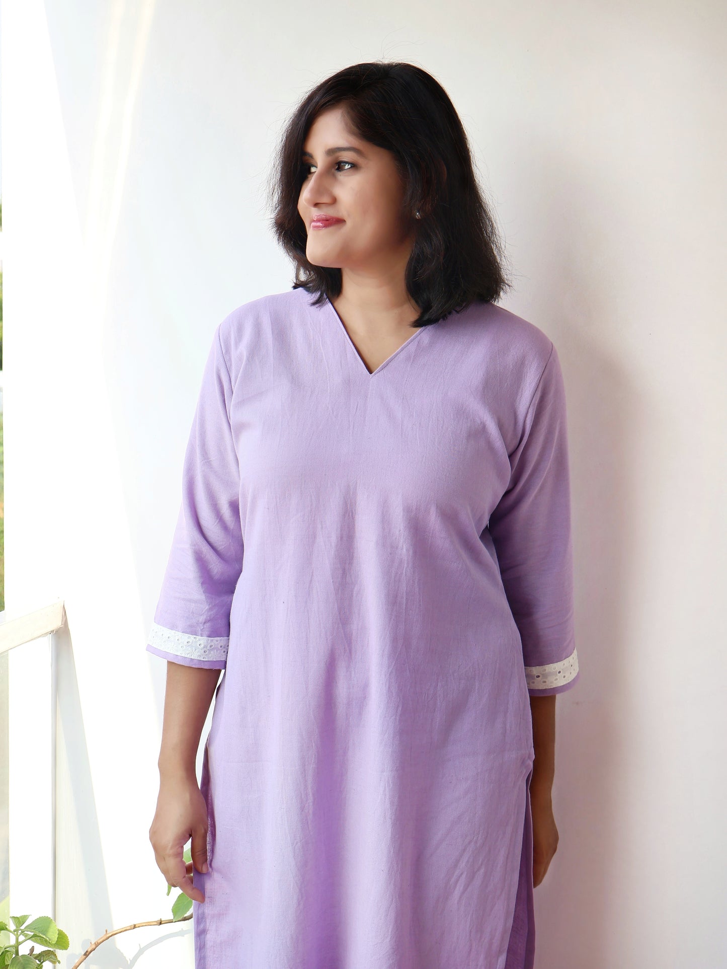 Lilac Pastel Cotton Straight Kurta