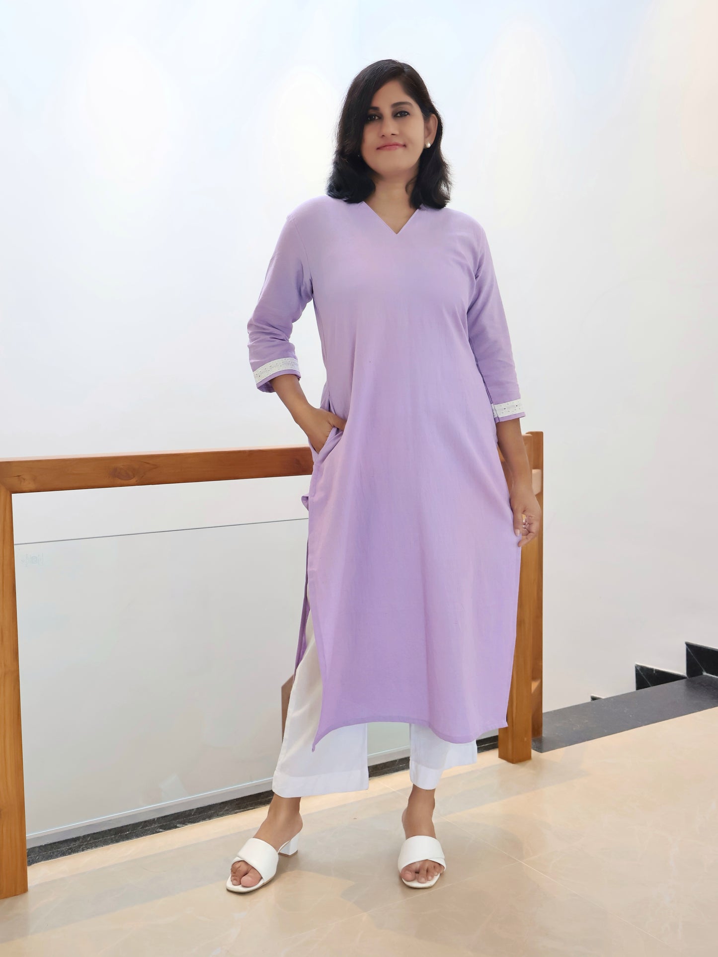 Lilac Pastel Cotton Straight Kurta