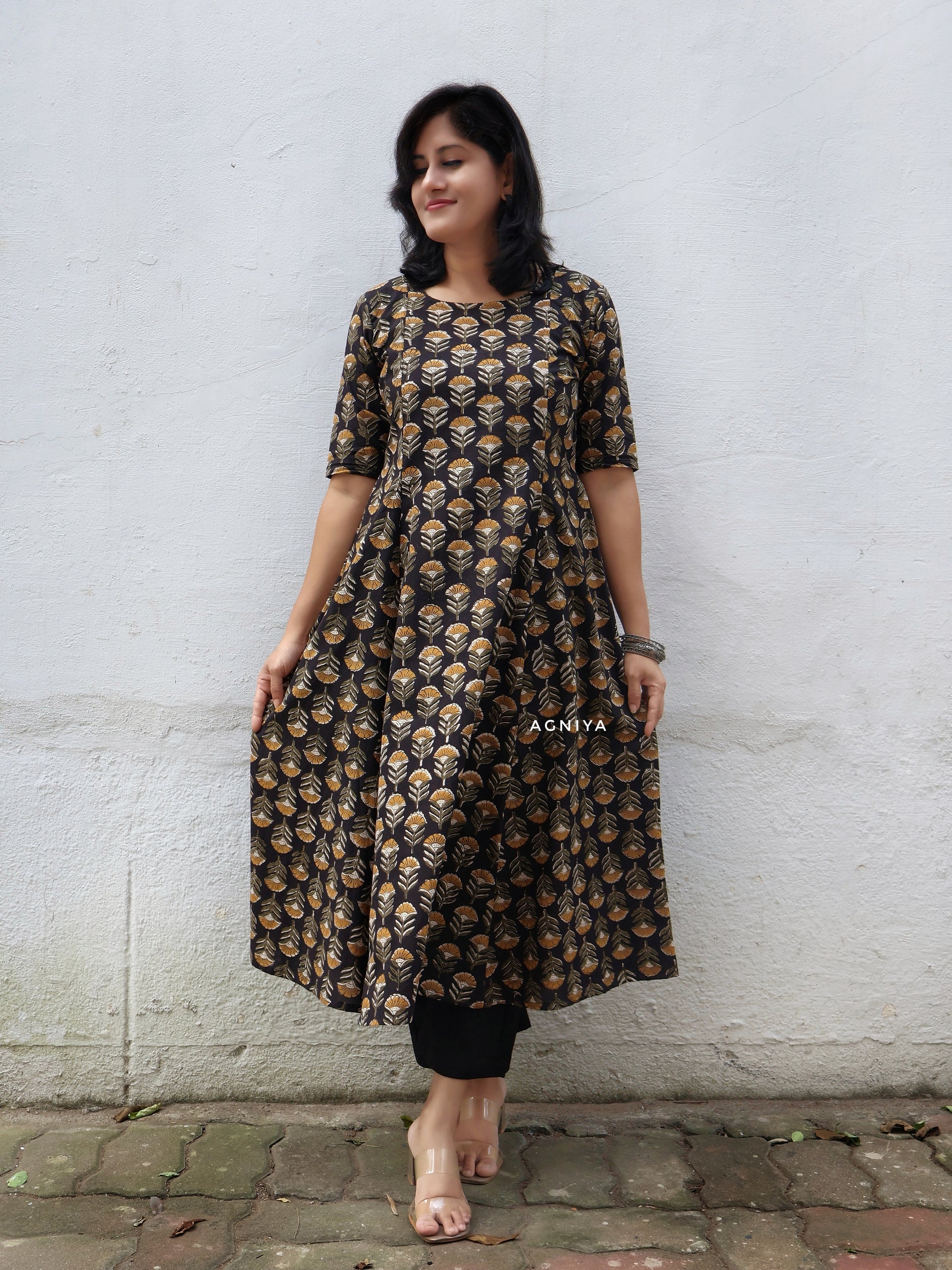 Black Bagru Hand Block Cotton Kurta (Few Sizes Left)