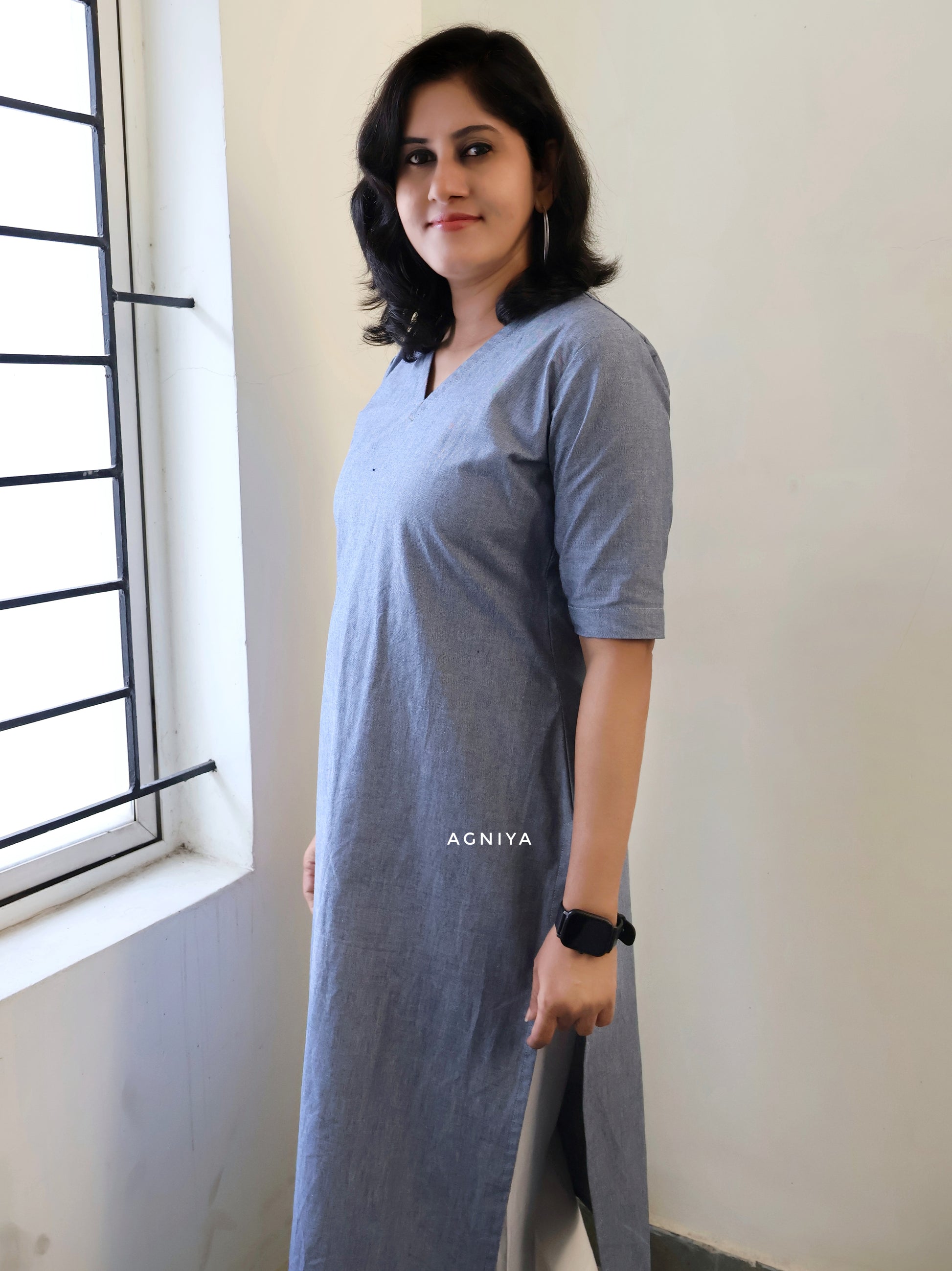 Denim Dazzle Cotton Straight Long Kurta ( Last Few Sizes Left )