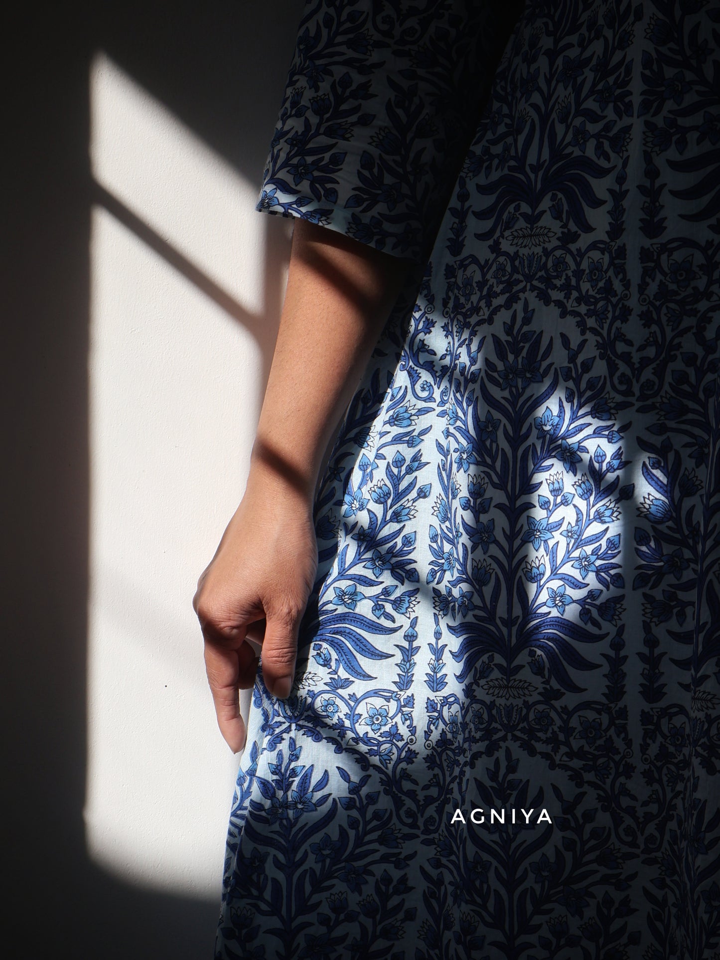 Admiral Blue Cotton Pintuck Long Kurta