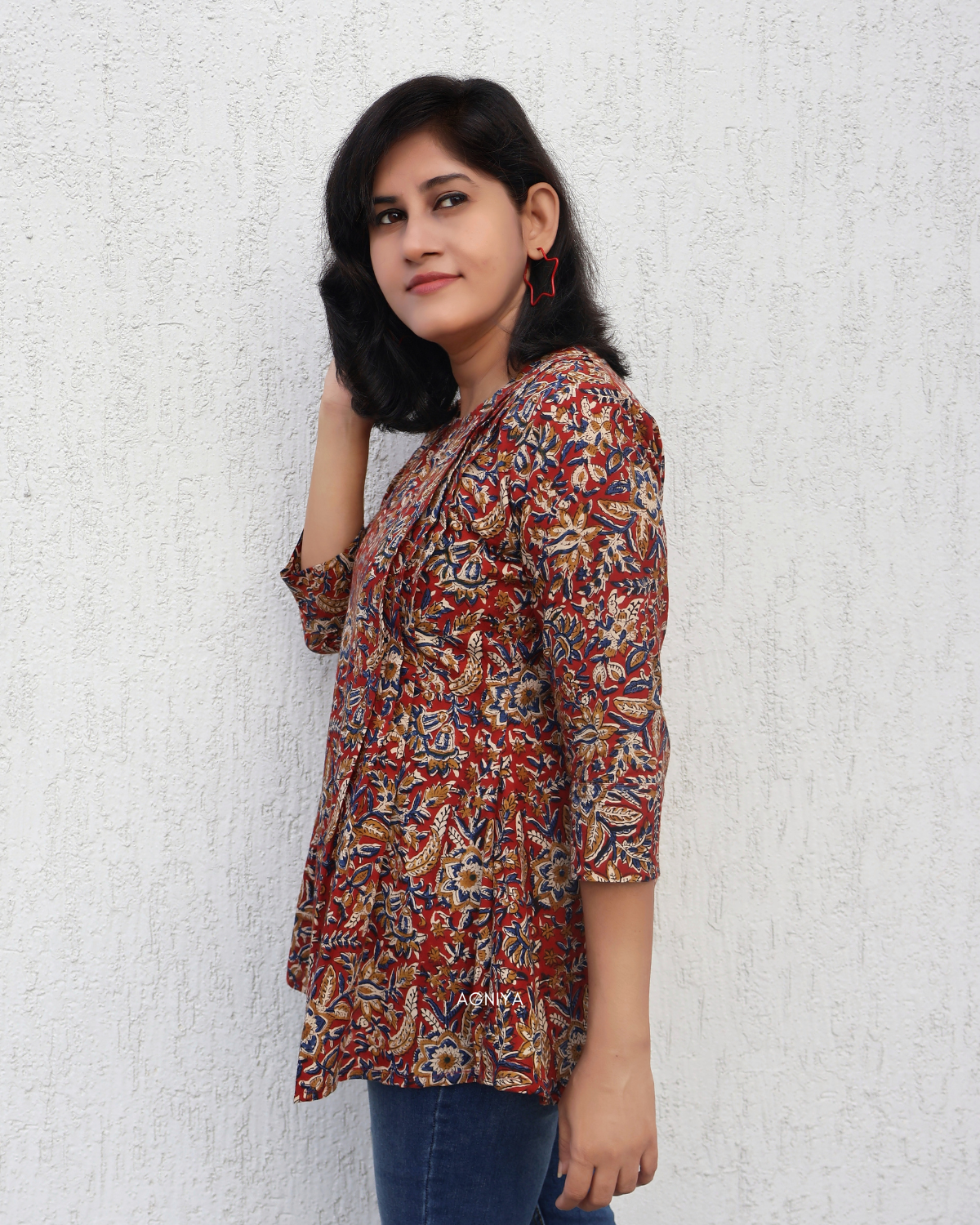 Red Vibrato Kalamkari Hand block Short top