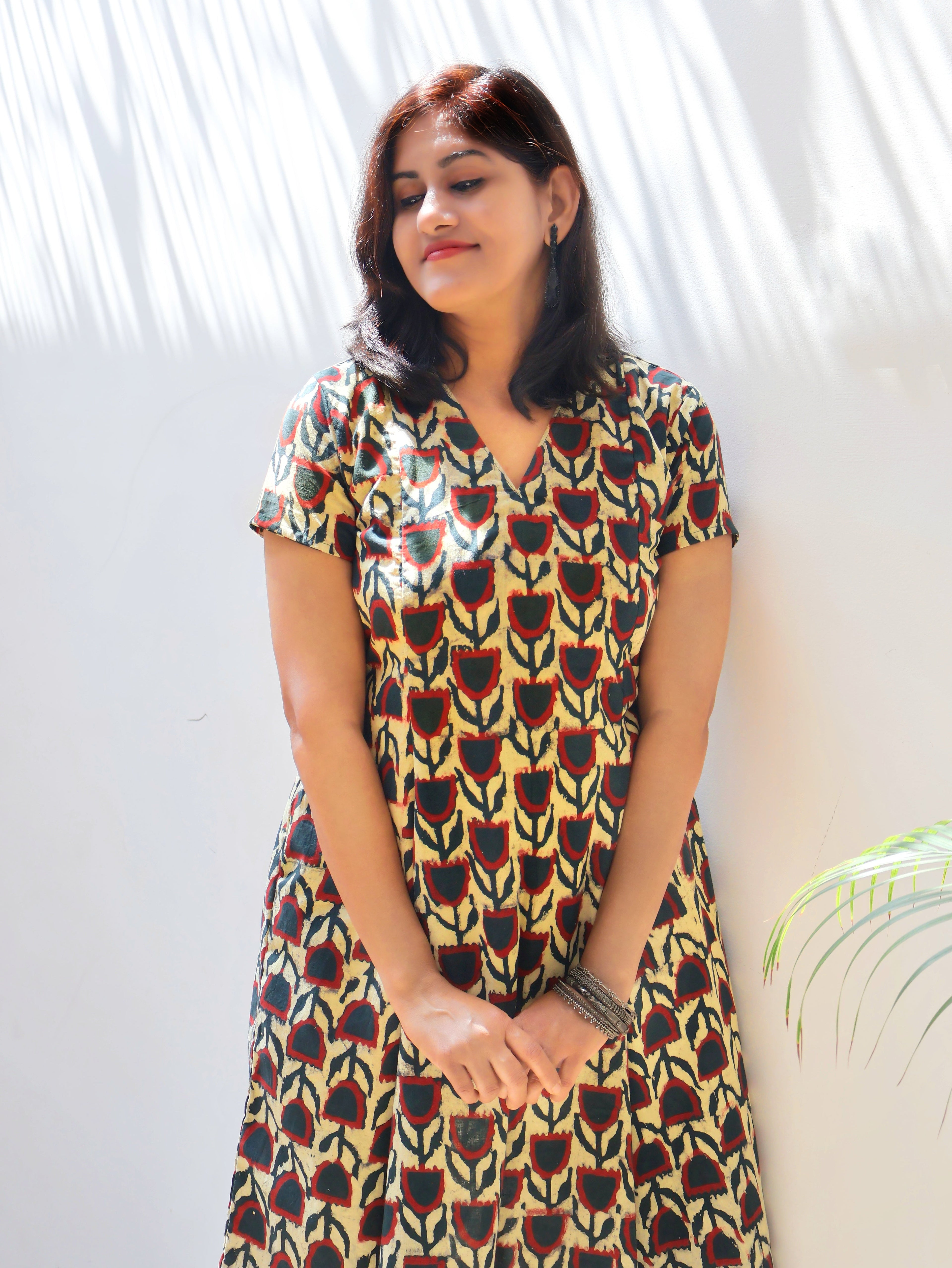 Pure Cotton Dabu Hand Block Print Kurta For Women