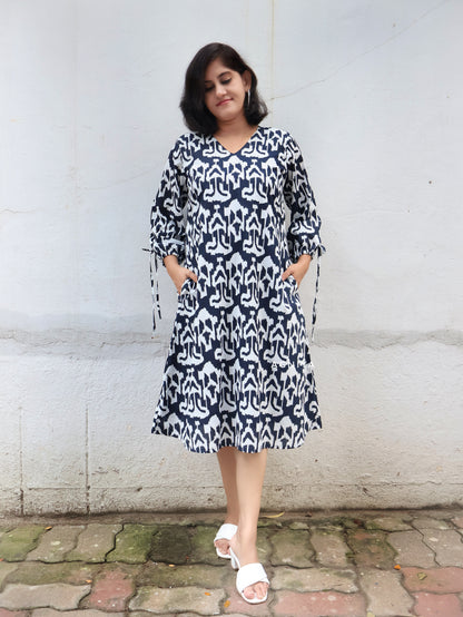 Navy Blue Cotton Aline Dress