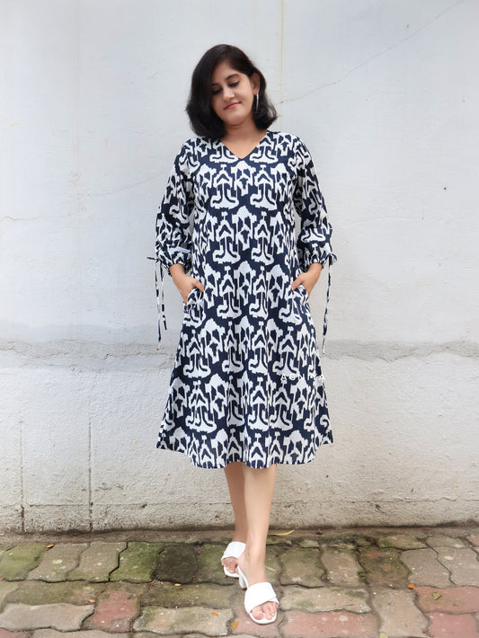 Navy Blue Cotton Aline Dress