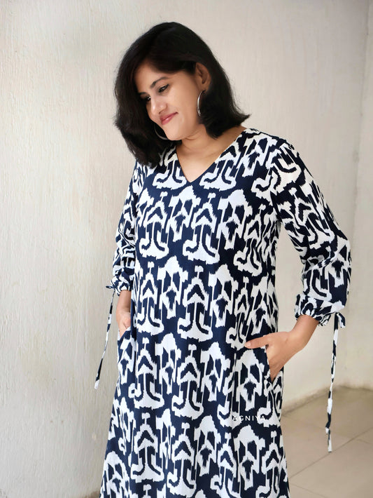 Navy Blue Cotton Aline Dress
