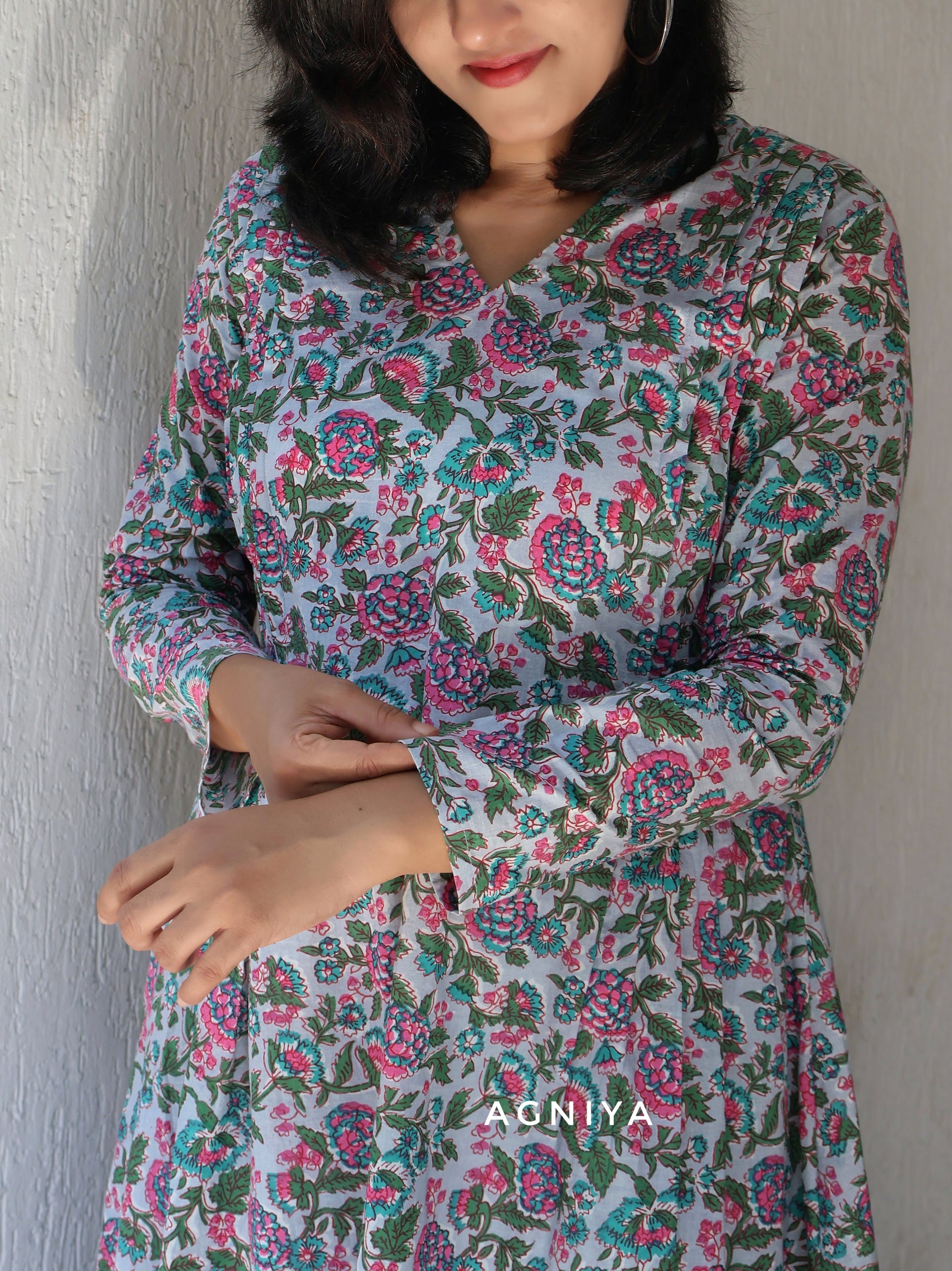 Pastel Blue Pintuck Cotton Aline Kurta