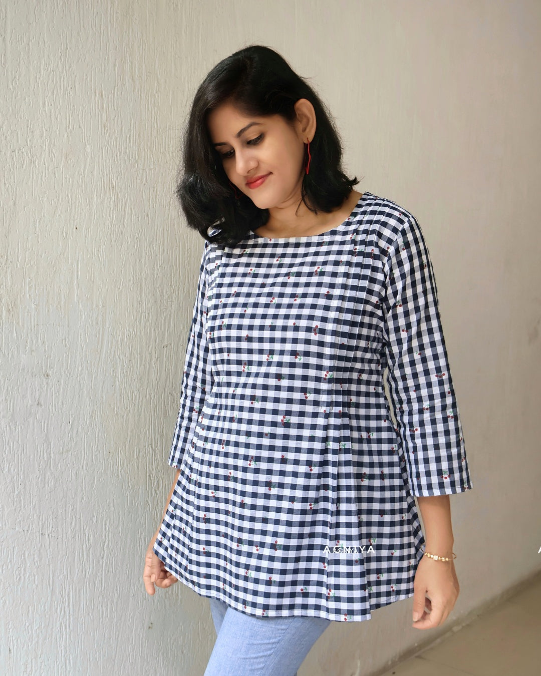 Blue Gingham Checks Cotton Short Top