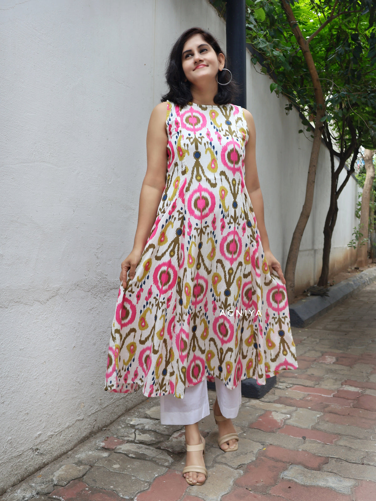 White Pink Popsicle Pure Cotton Dress