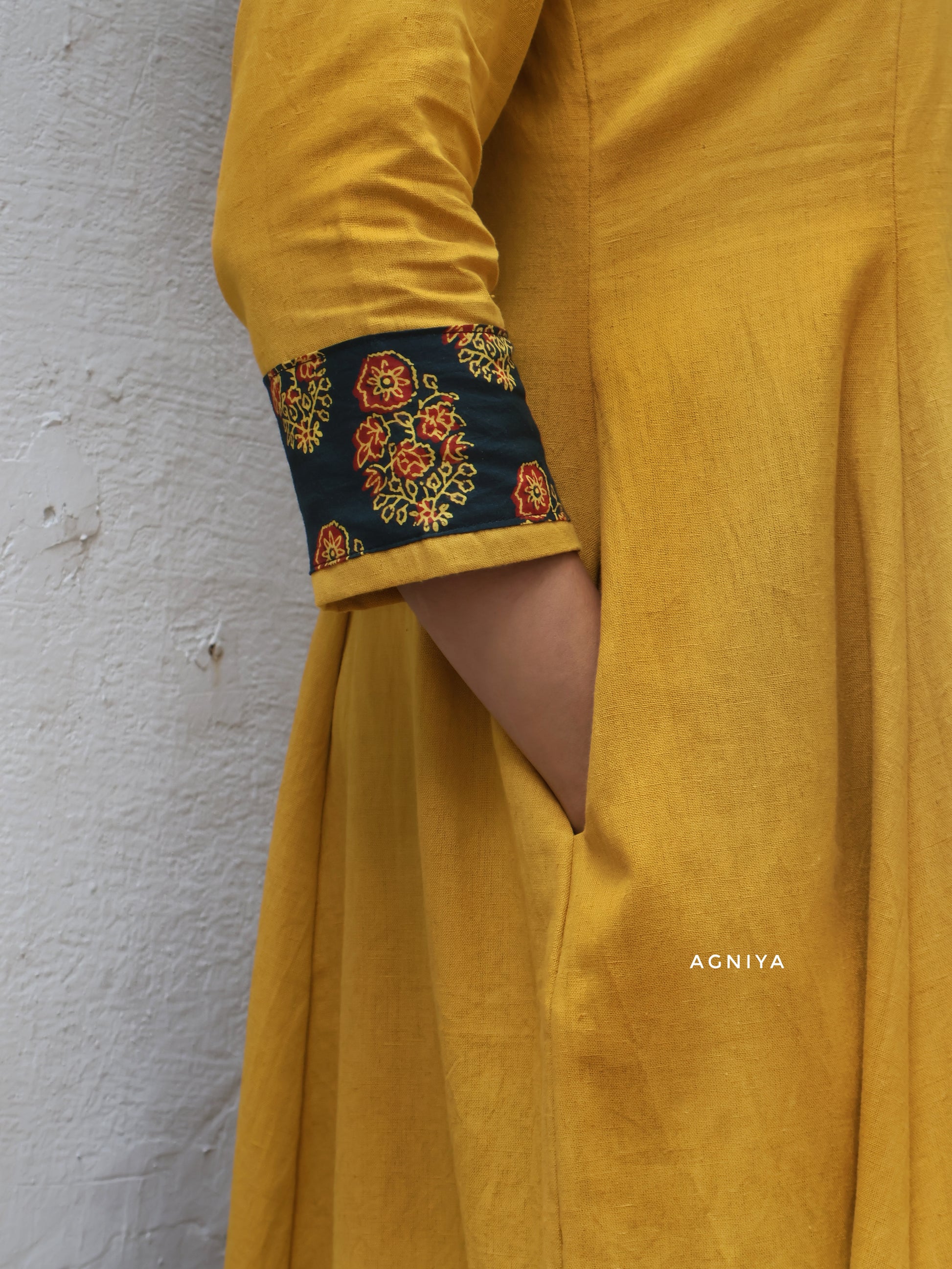 Golden Yellow Paneled Long Kurta