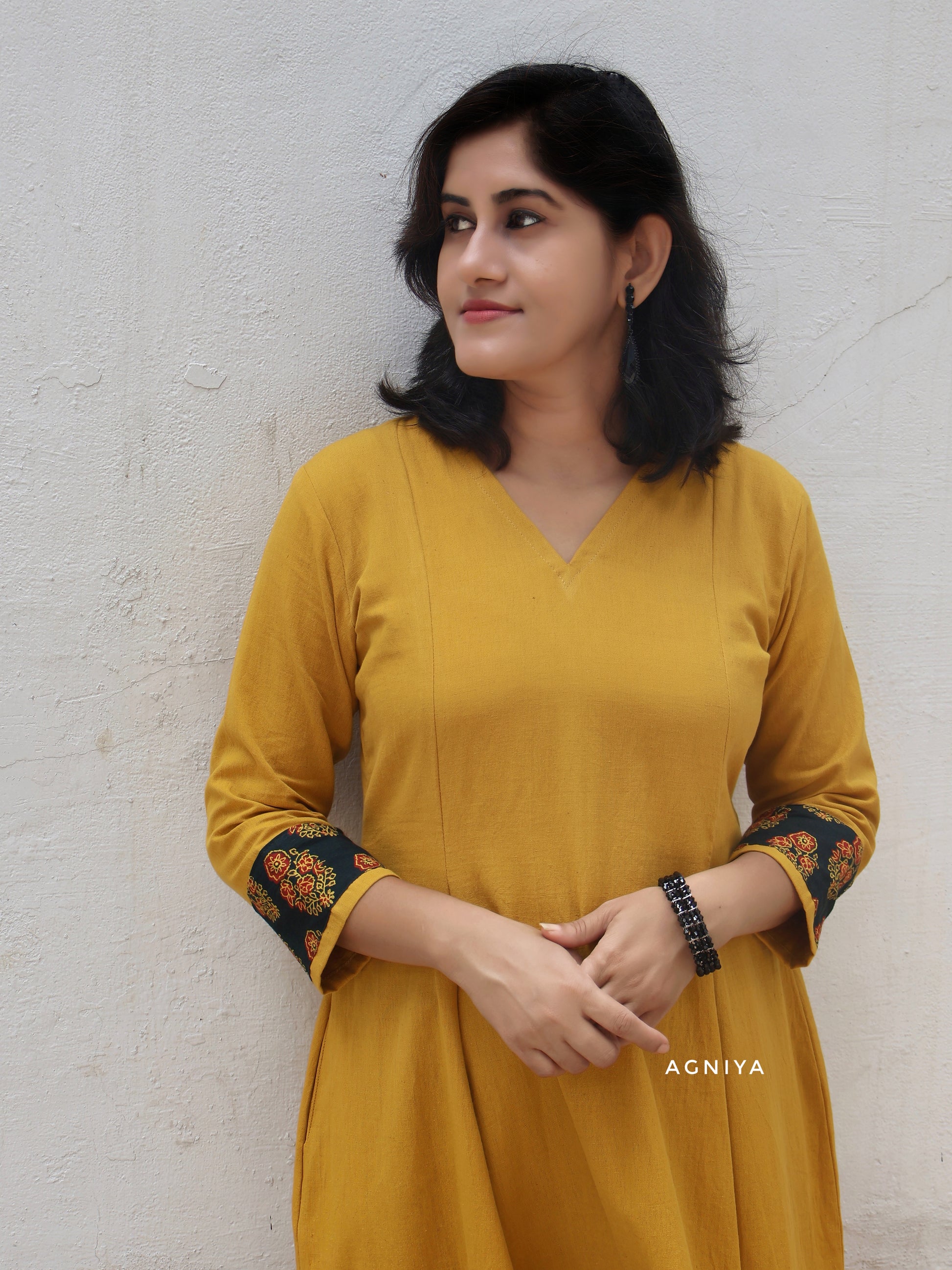 Golden Yellow Paneled Long Kurta