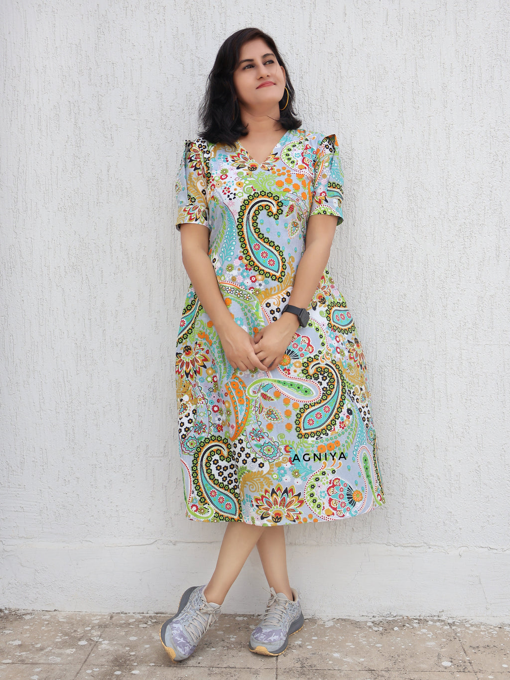 Pastel Paisley Cotton Aline Dress