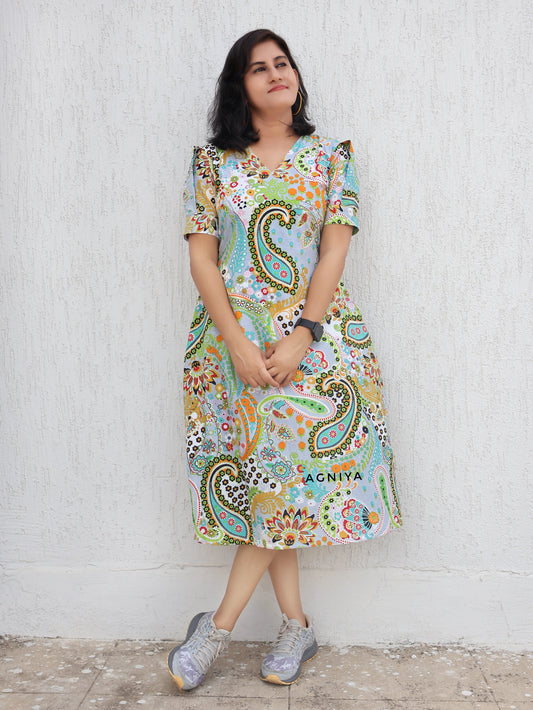Pastel Paisley Cotton Aline Dress