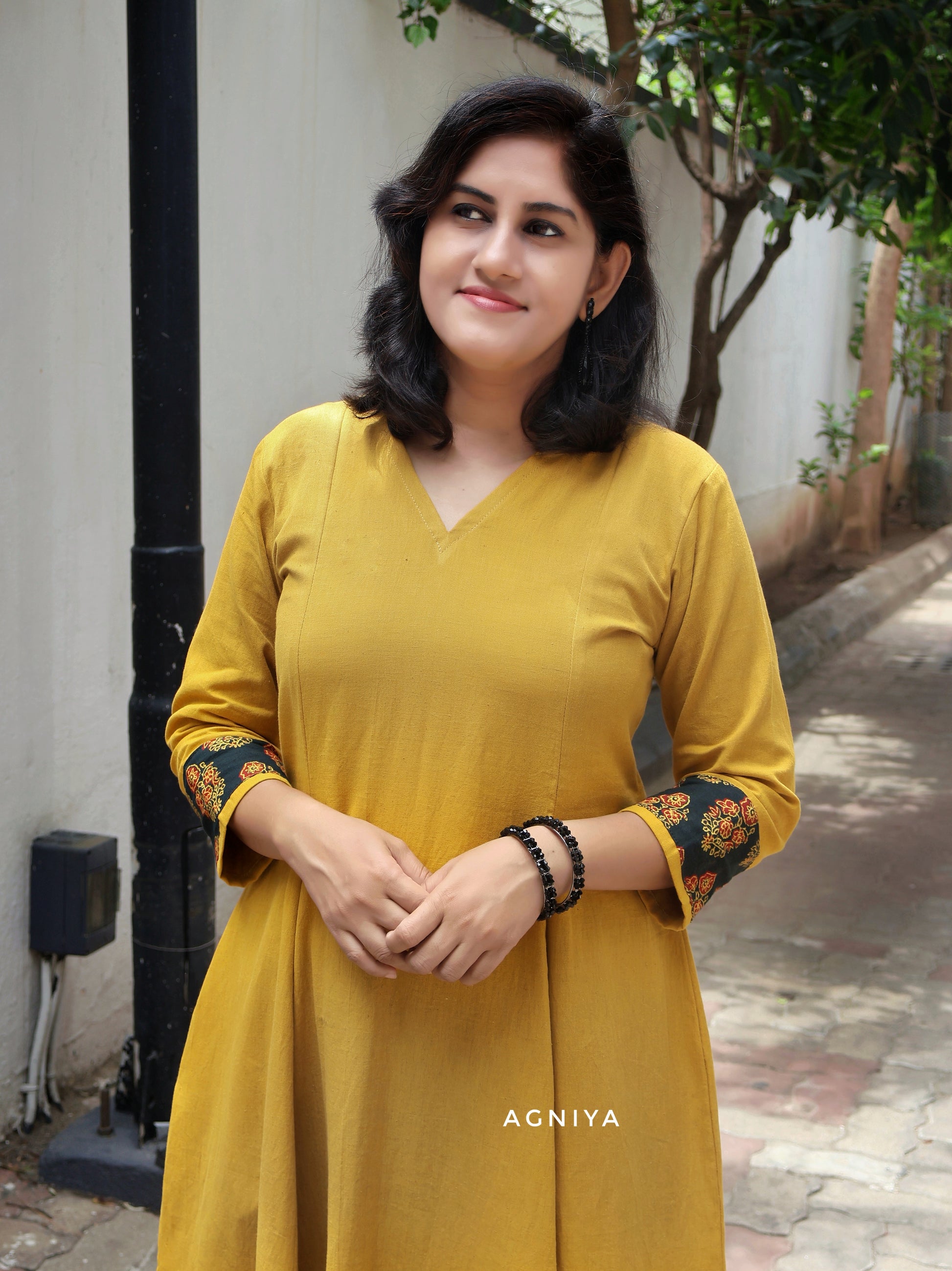 Golden Yellow Paneled Long Kurta