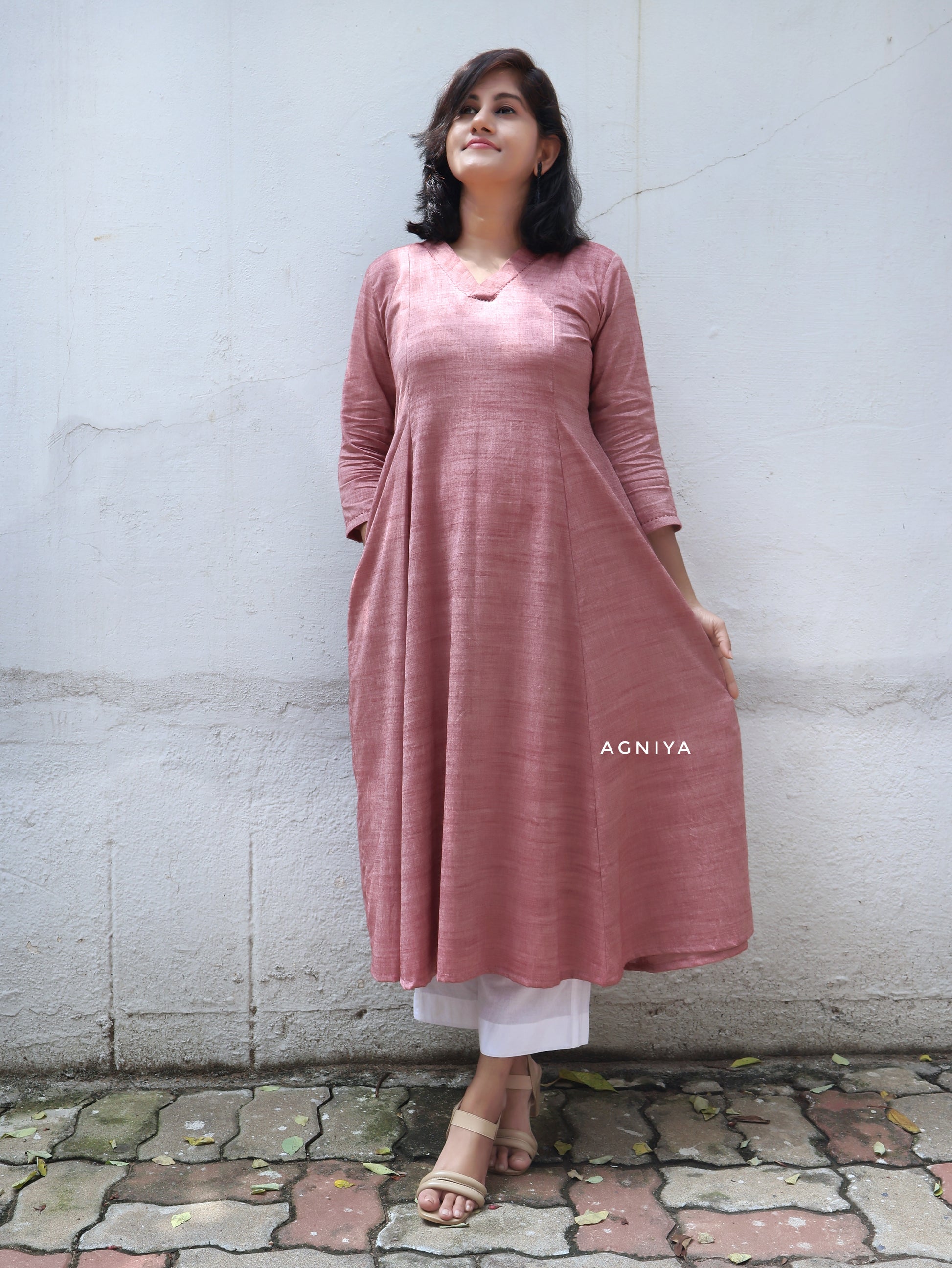 Mauve Nature Pure Cotton Paneled Long Kurta