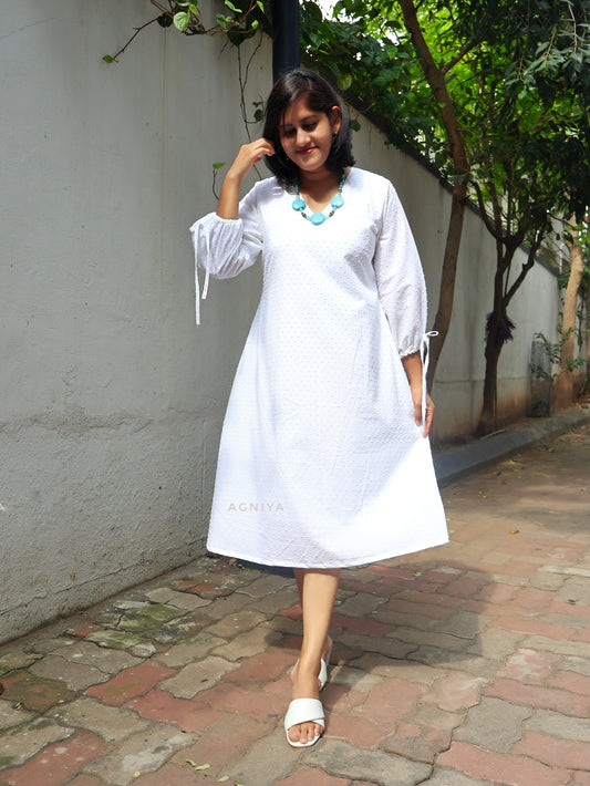 White Periwinkle Cotton Aline Dress