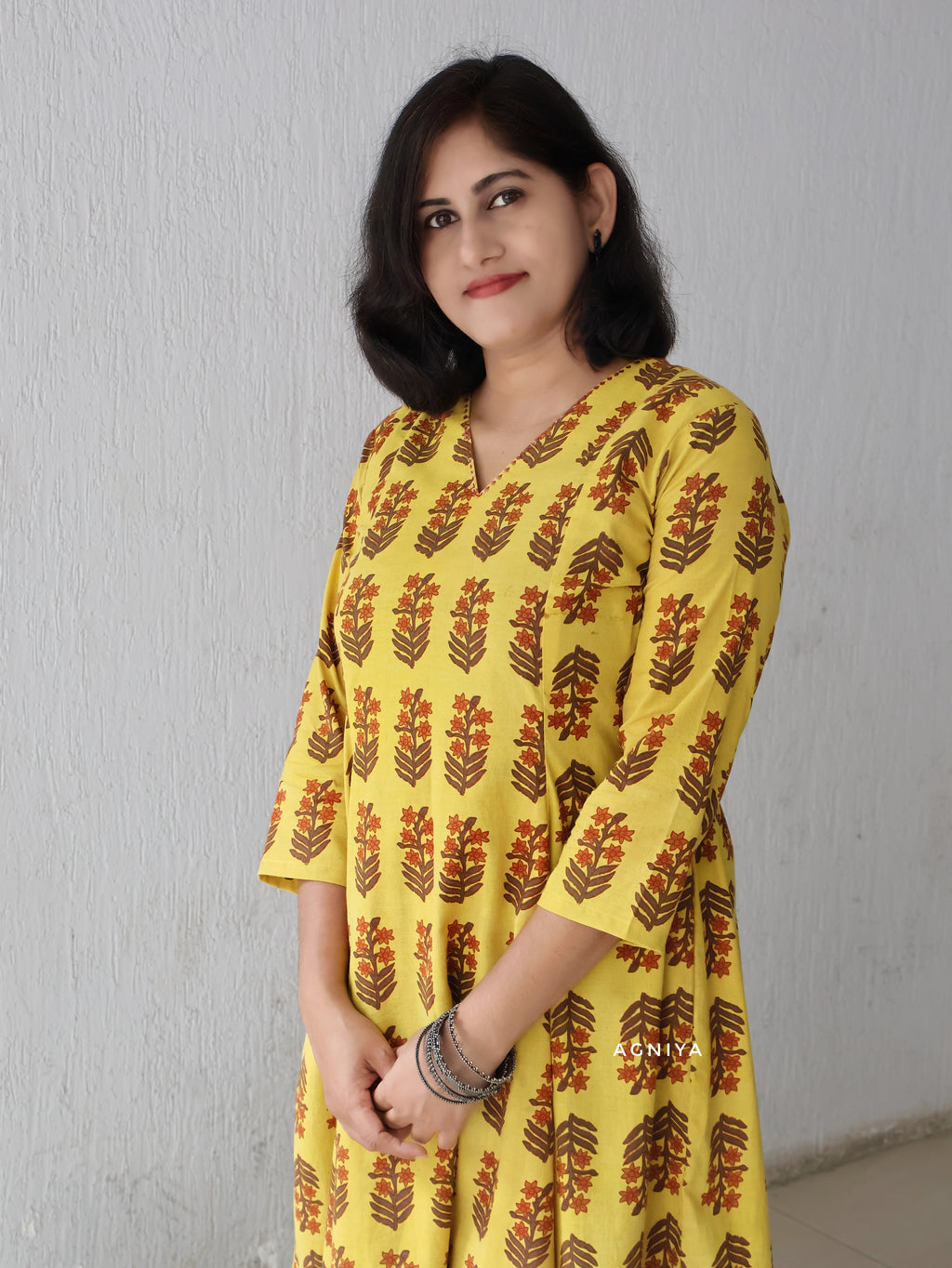 Yellow Ajrakh Hand Block Cotton Kurta