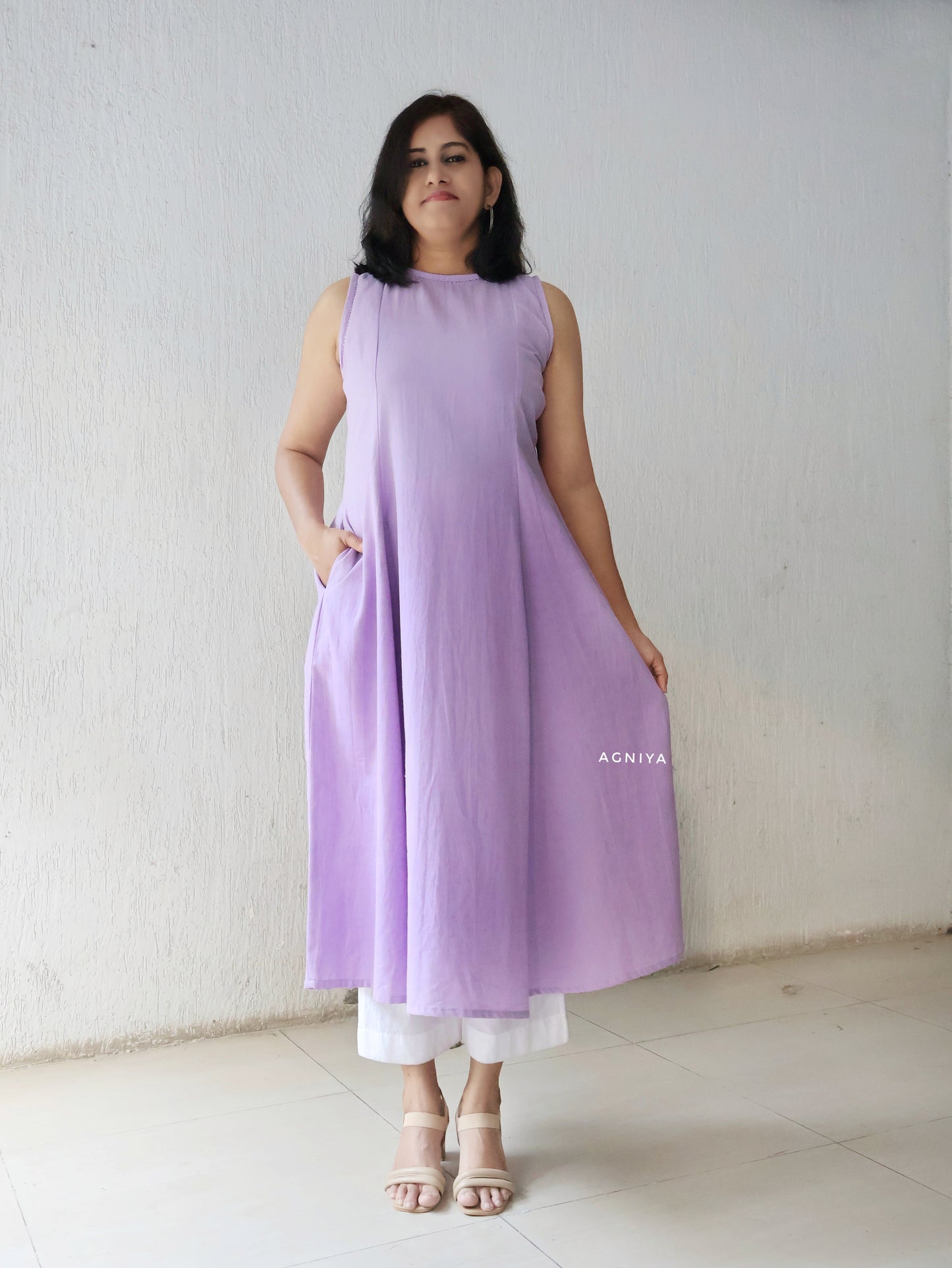 Lilac Cotton Paneled Cotton Dress