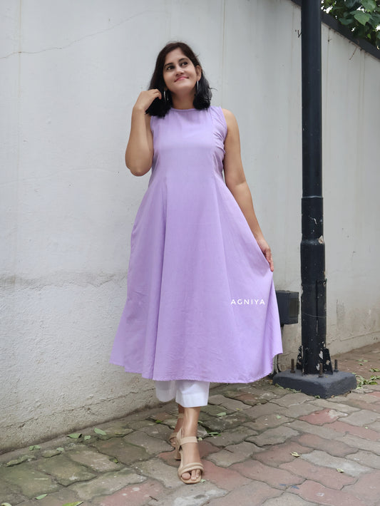 Lilac Cotton Paneled Cotton Dress