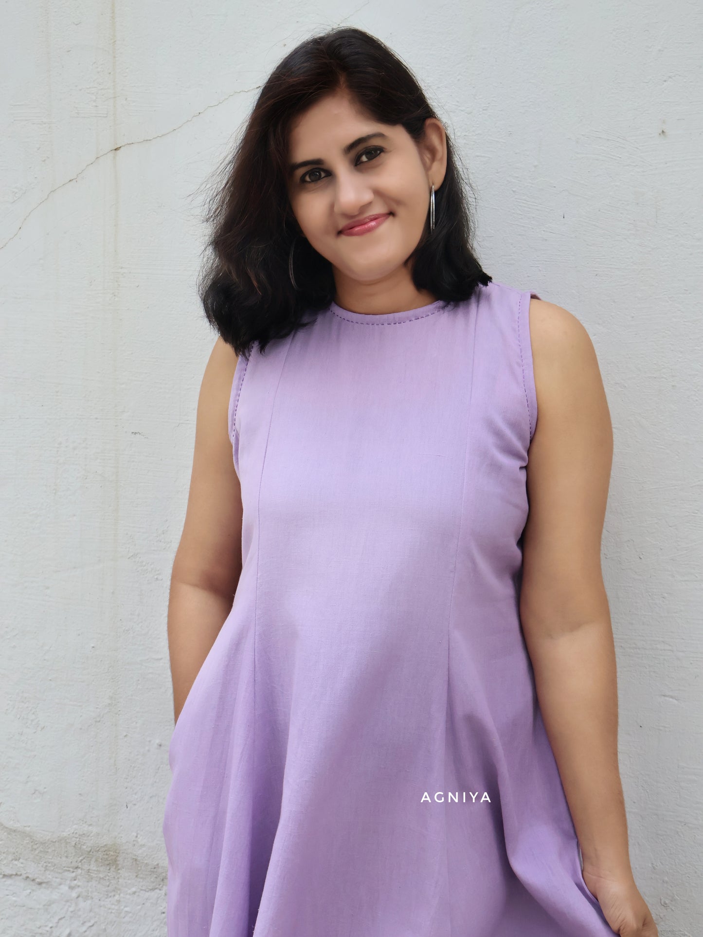 Lilac Cotton Paneled Cotton Dress