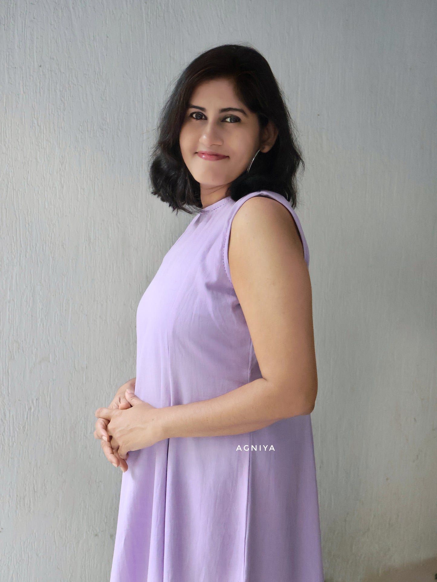 Lilac Cotton Paneled Cotton Dress