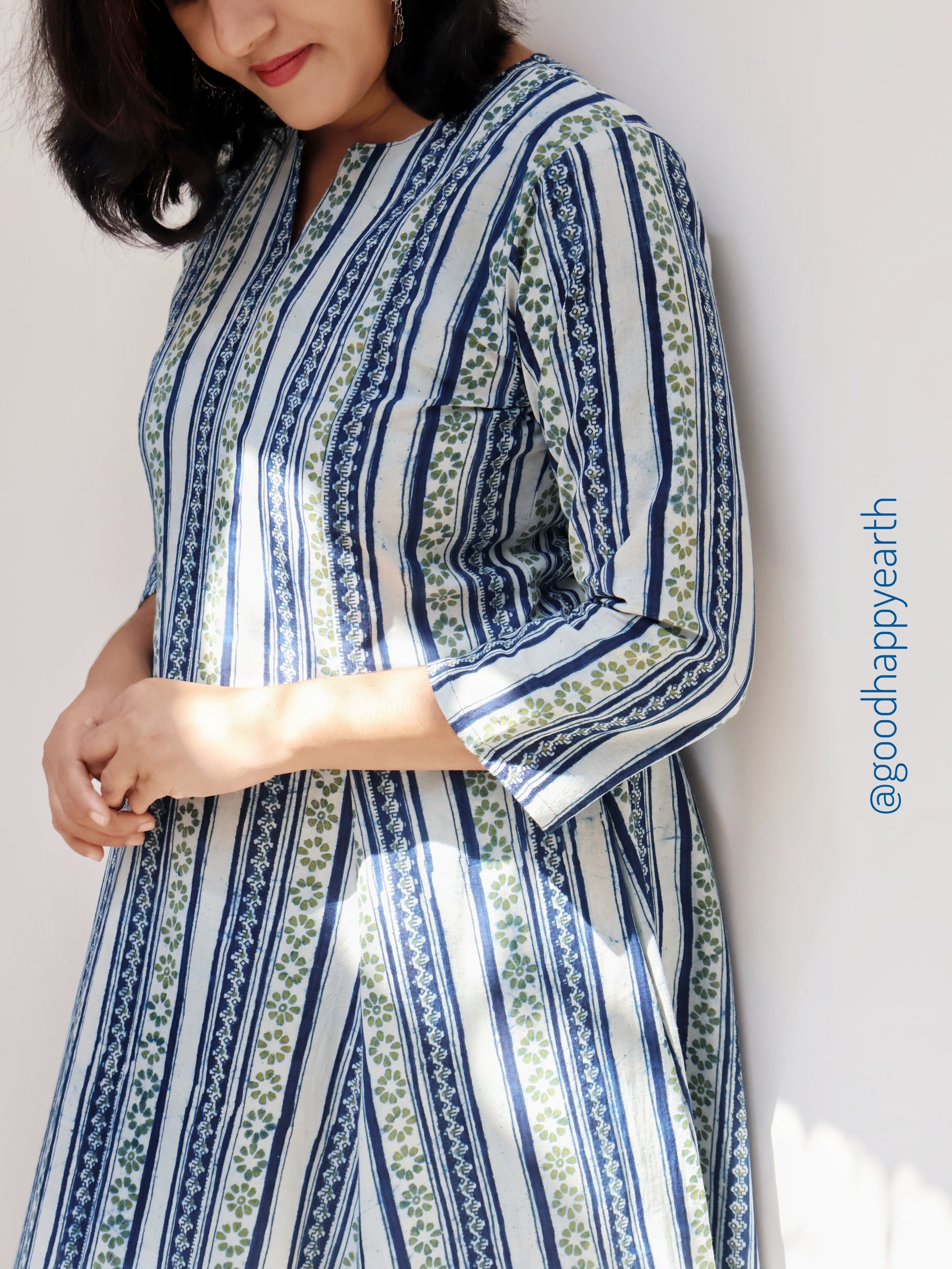 Indigo Blue Earth Dabu Cotton Paneled  Hand Block Kurta