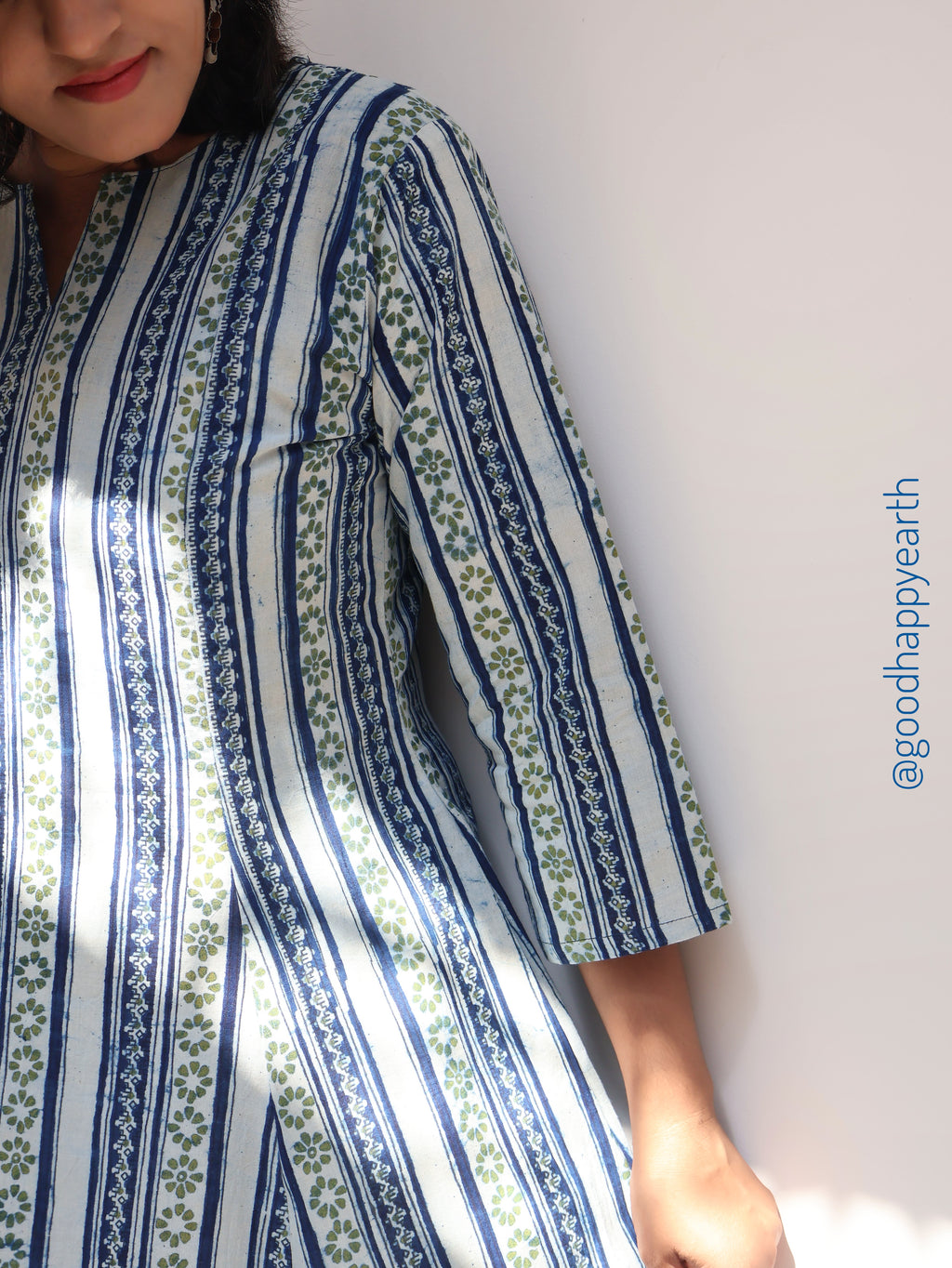Indigo Blue Earth Dabu Cotton Paneled  Hand Block Kurta