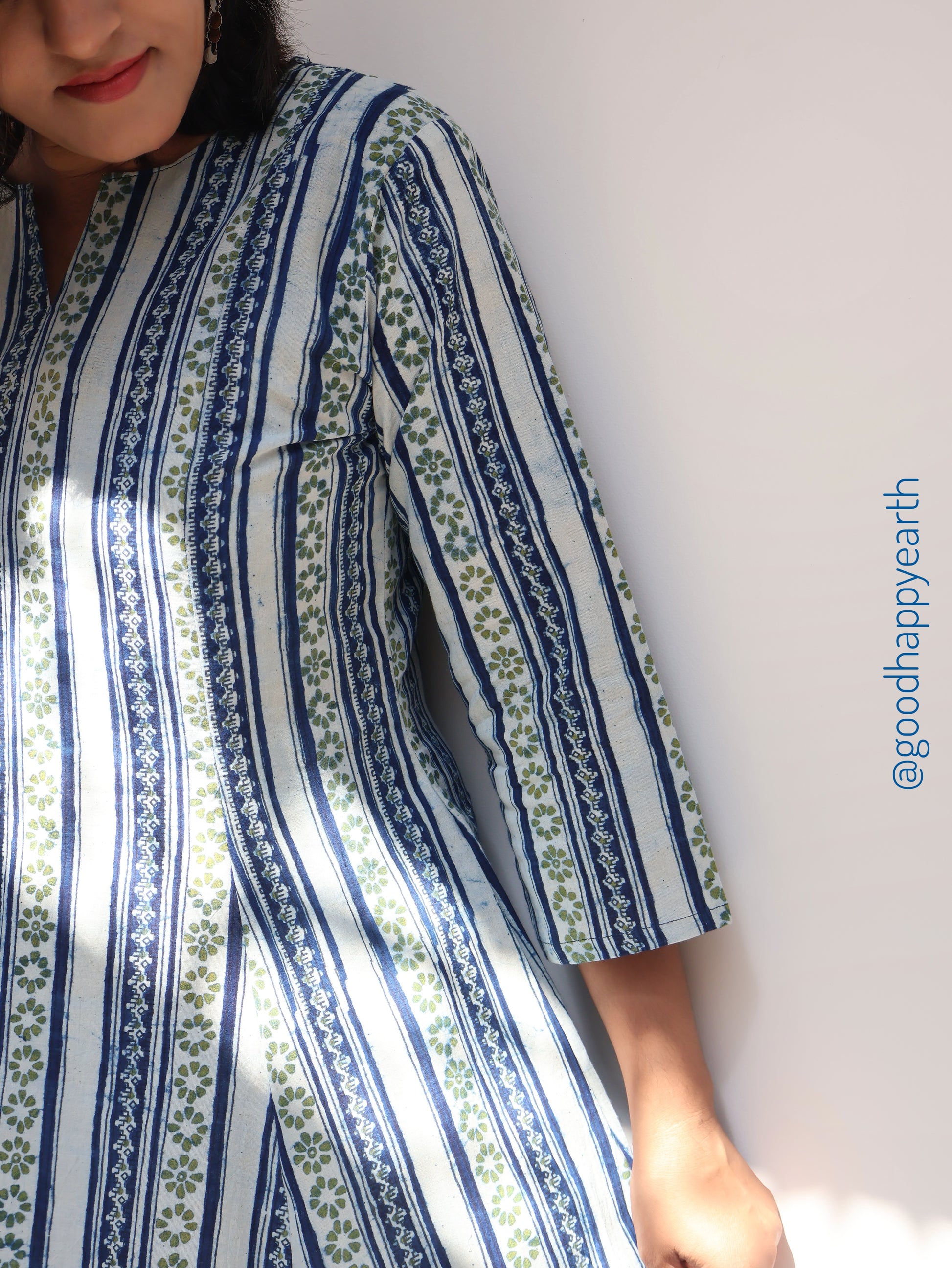 Indigo Blue Earth Dabu Cotton Paneled  Hand Block Kurta