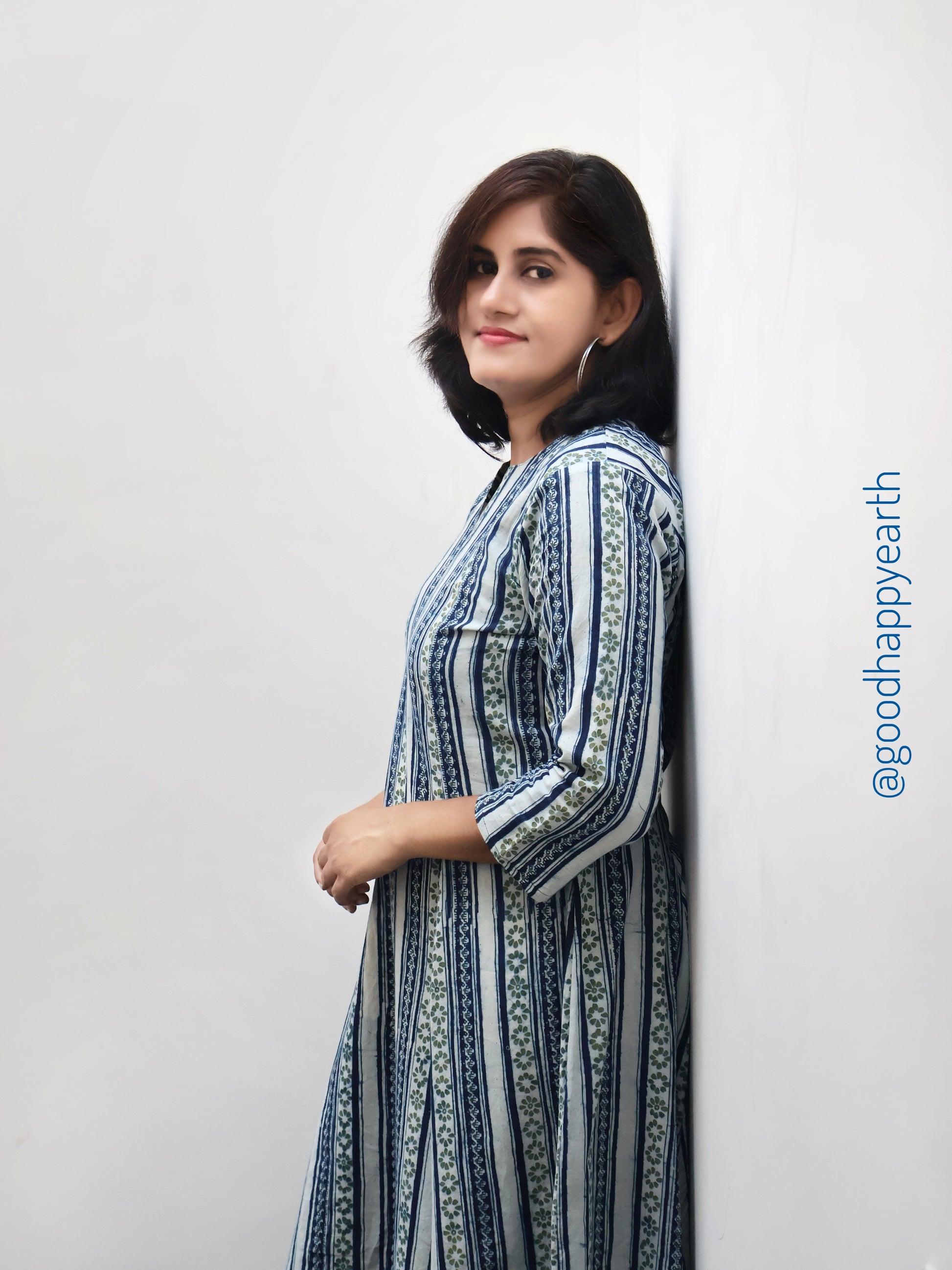 Indigo Blue Earth Dabu Cotton Paneled  Hand Block Kurta