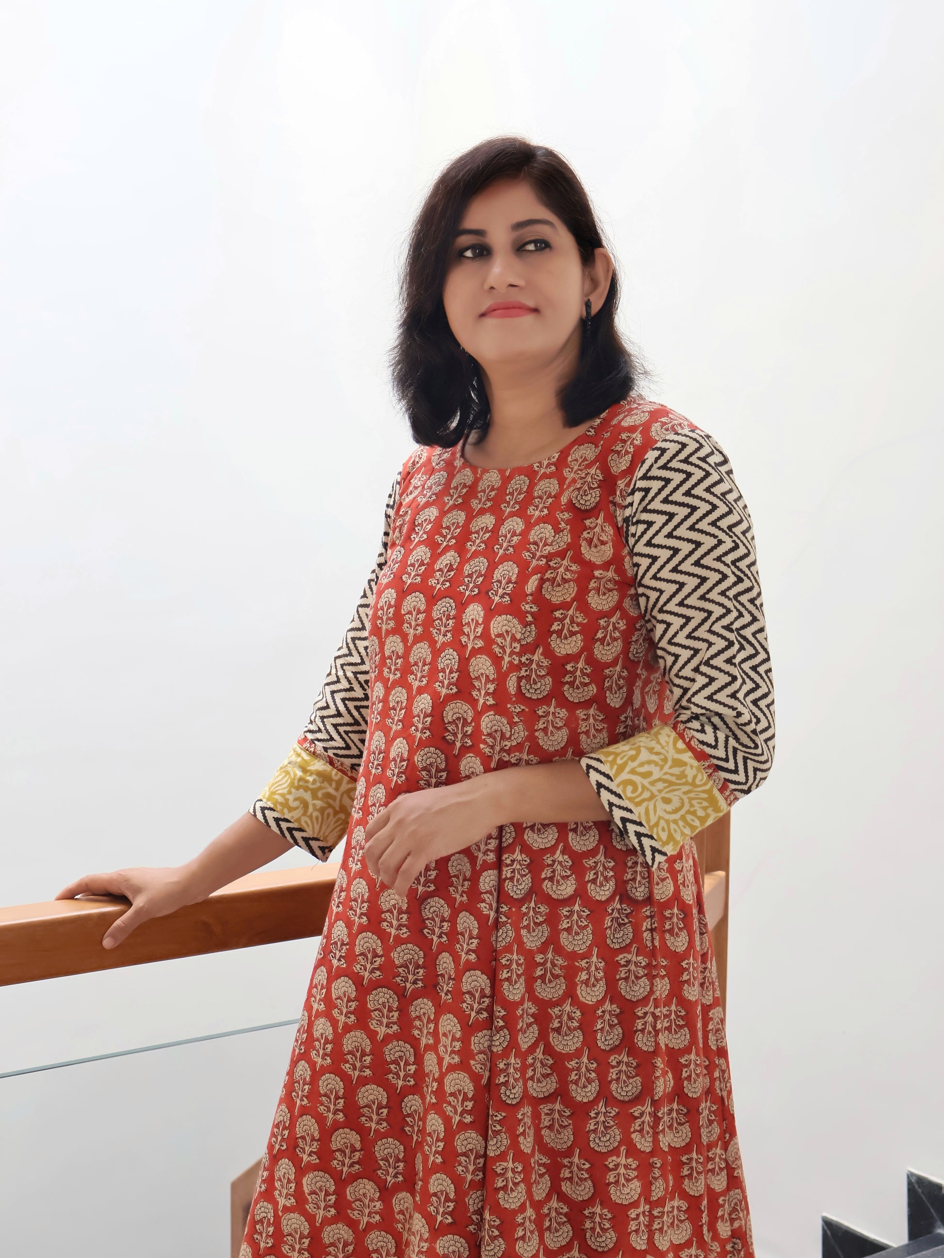 Red Coral Bagru Hand Block Cotton  Kurta