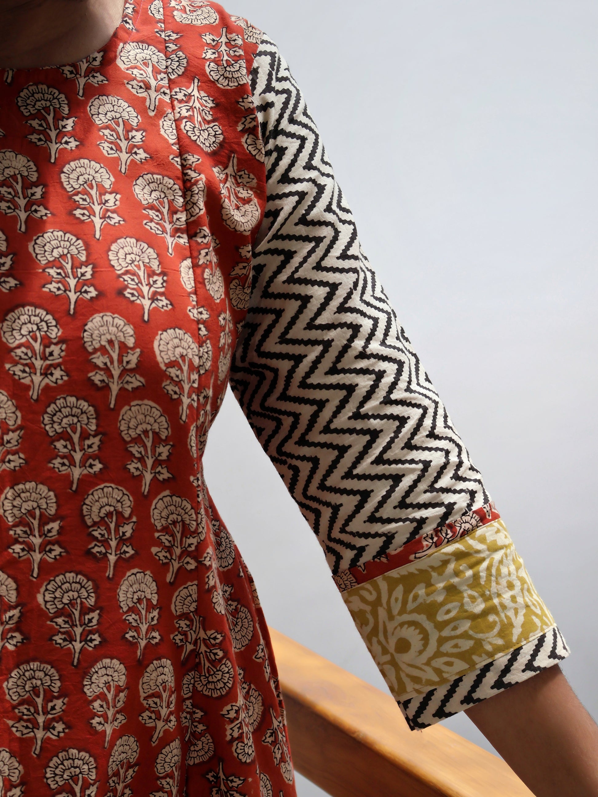 Red Coral Bagru Hand Block Cotton  Kurta