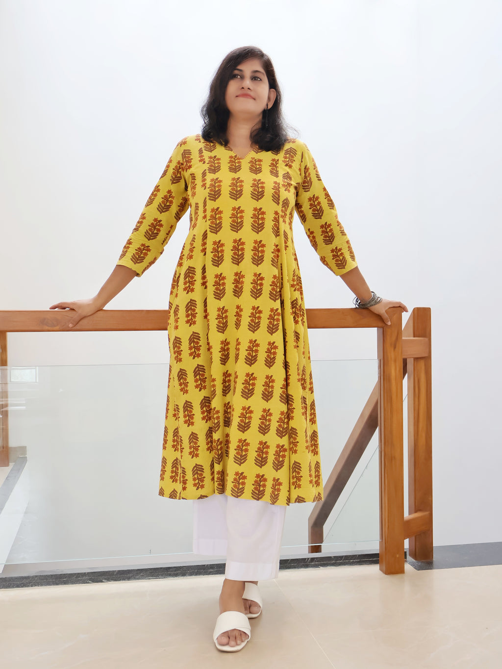 Yellow Ajrakh Hand Block Cotton Kurta