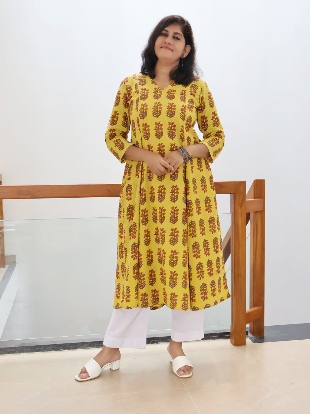 Yellow Ajrakh Hand Block Cotton Kurta