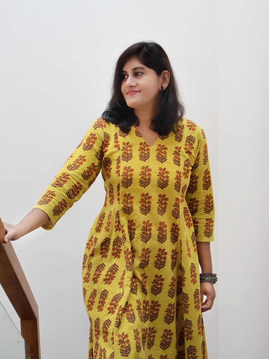 Yellow Ajrakh Hand Block Cotton Kurta