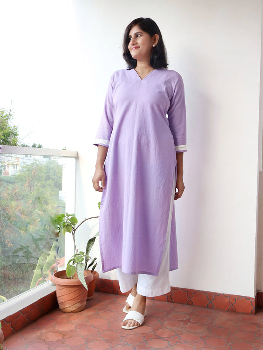 Lilac Pastel Cotton Straight Kurta