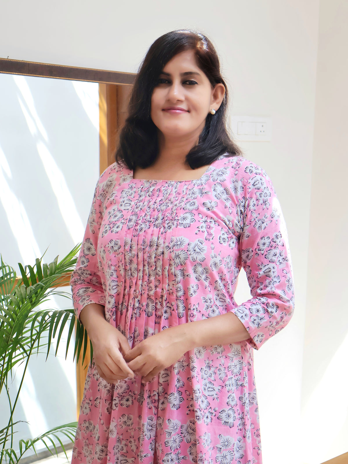 Pastel Pink Sanganeri Hand Block Cotton Kurta ( Last Few Sizes Left )