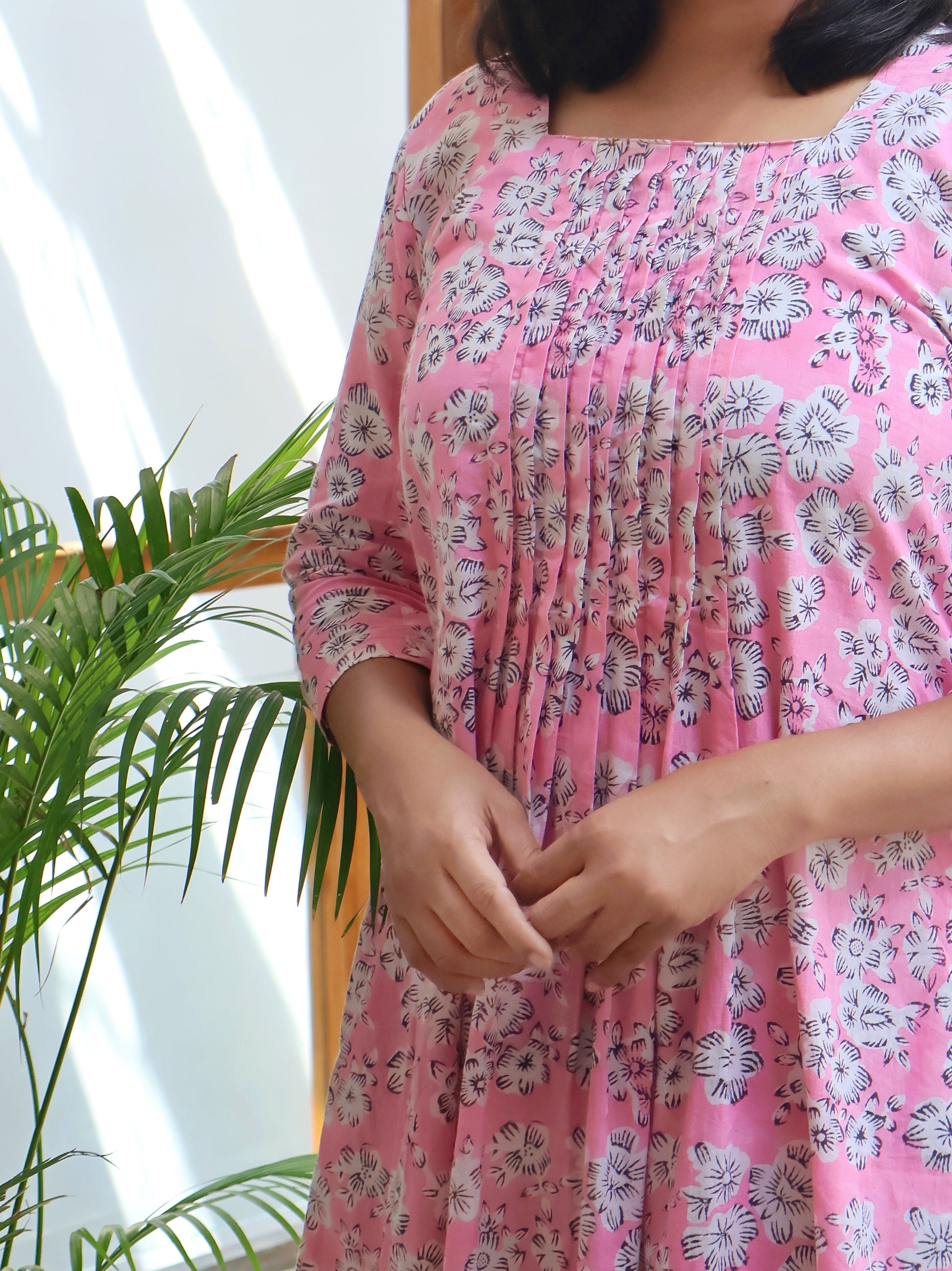 Pastel Pink Sanganeri Hand Block Cotton Kurta ( Last Few Sizes Left )
