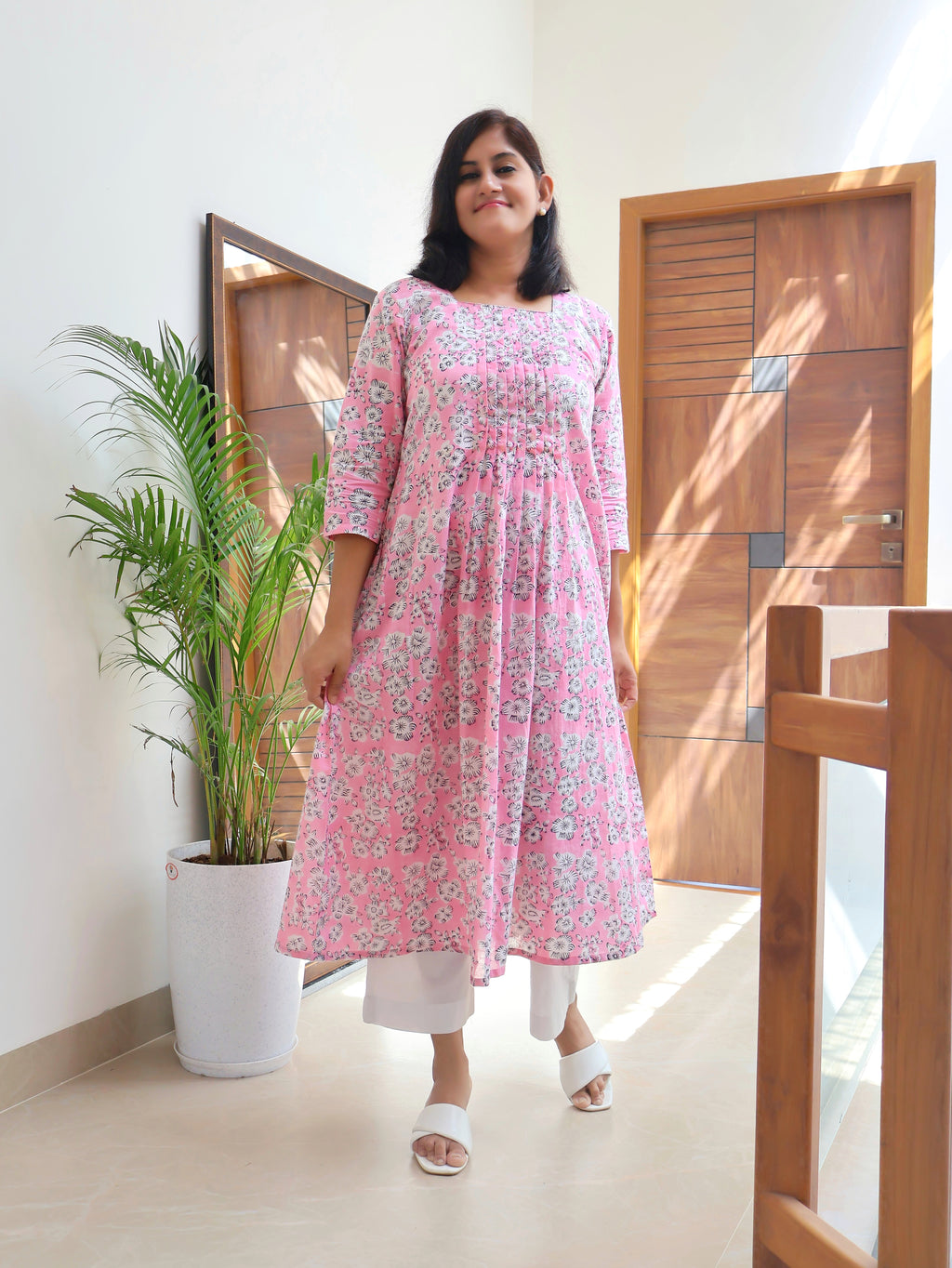 Pastel Pink Sanganeri Hand Block Cotton Kurta