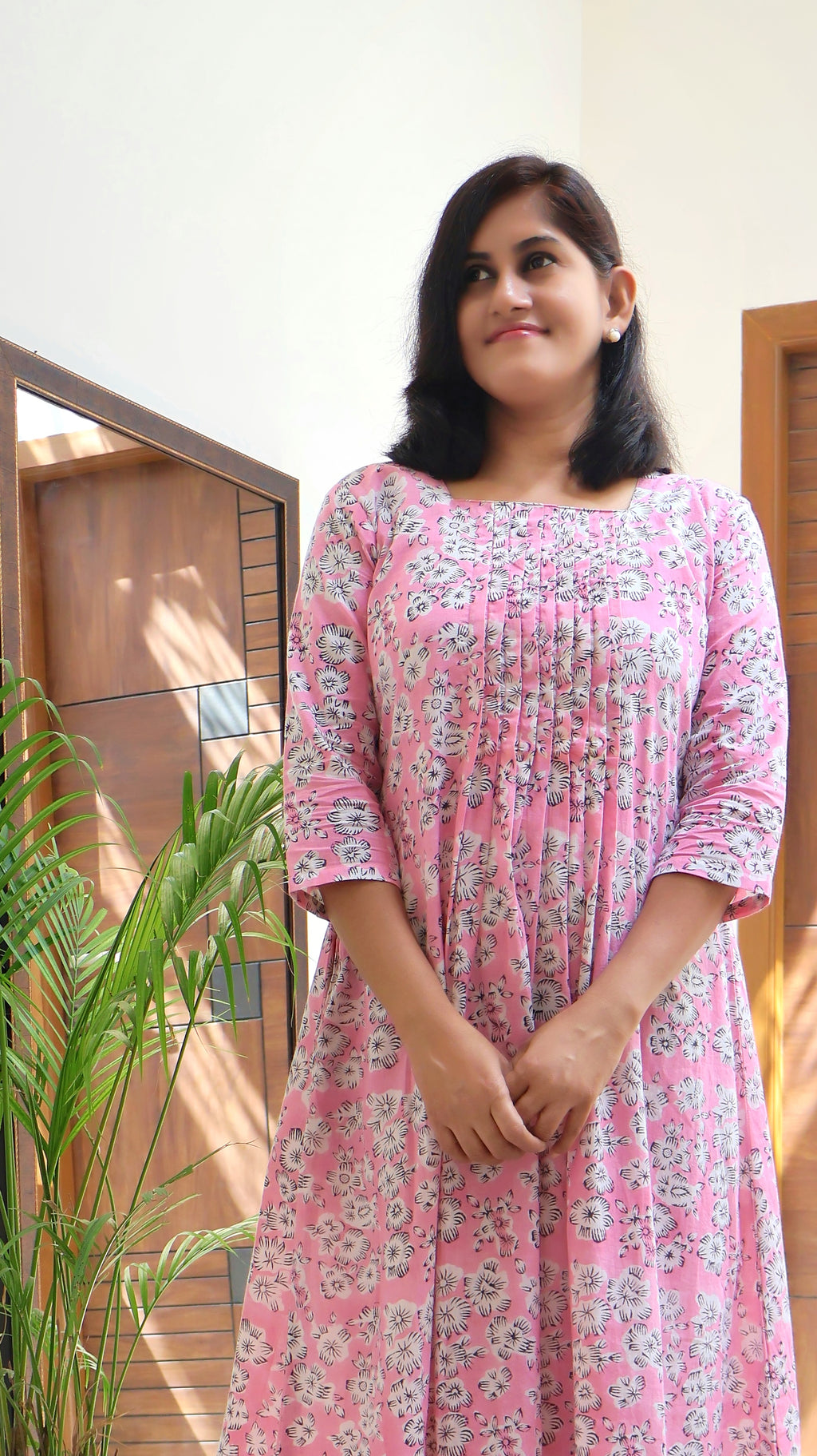 Pastel Pink Sanganeri Hand Block Cotton Kurta