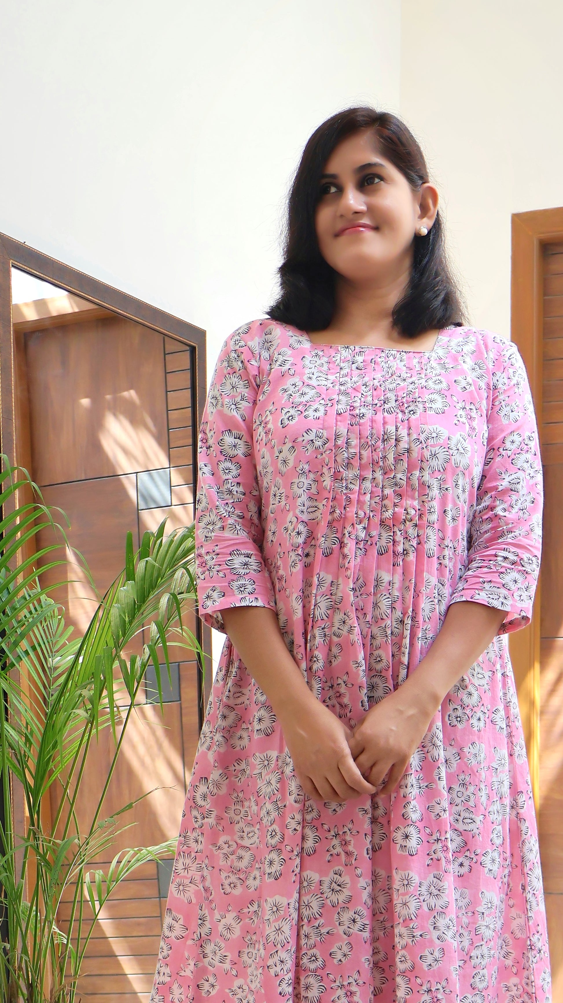 Pastel Pink Sanganeri Hand Block Cotton Kurta ( Last Few Sizes Left )