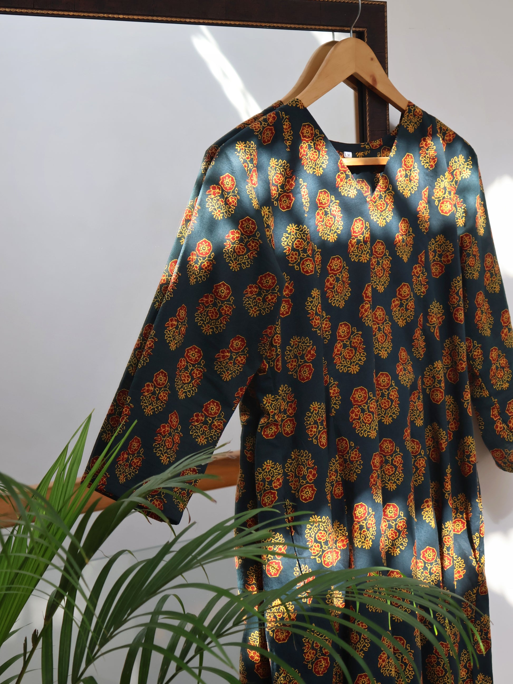 Green Ajrakh Cotton Hand Block Print Kurta