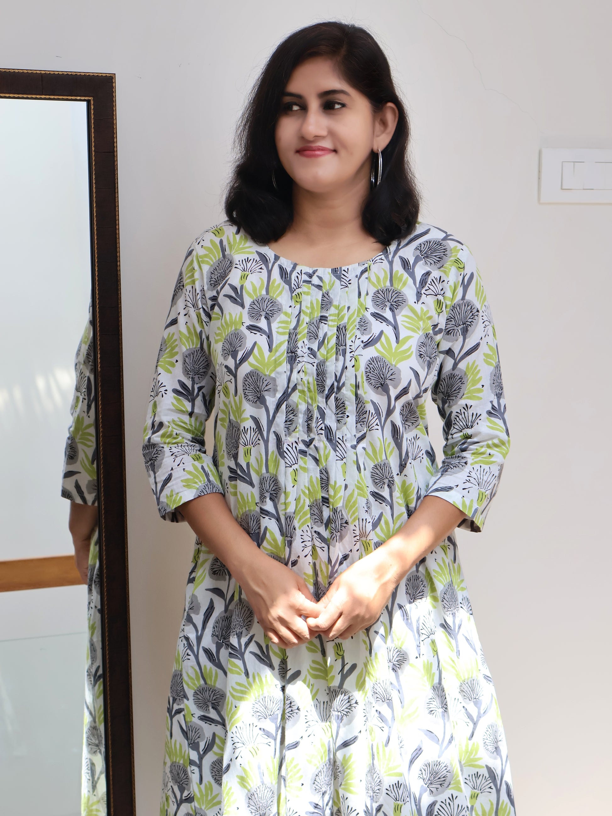 Snow White Cotton Pintuck A-line Long Kurta