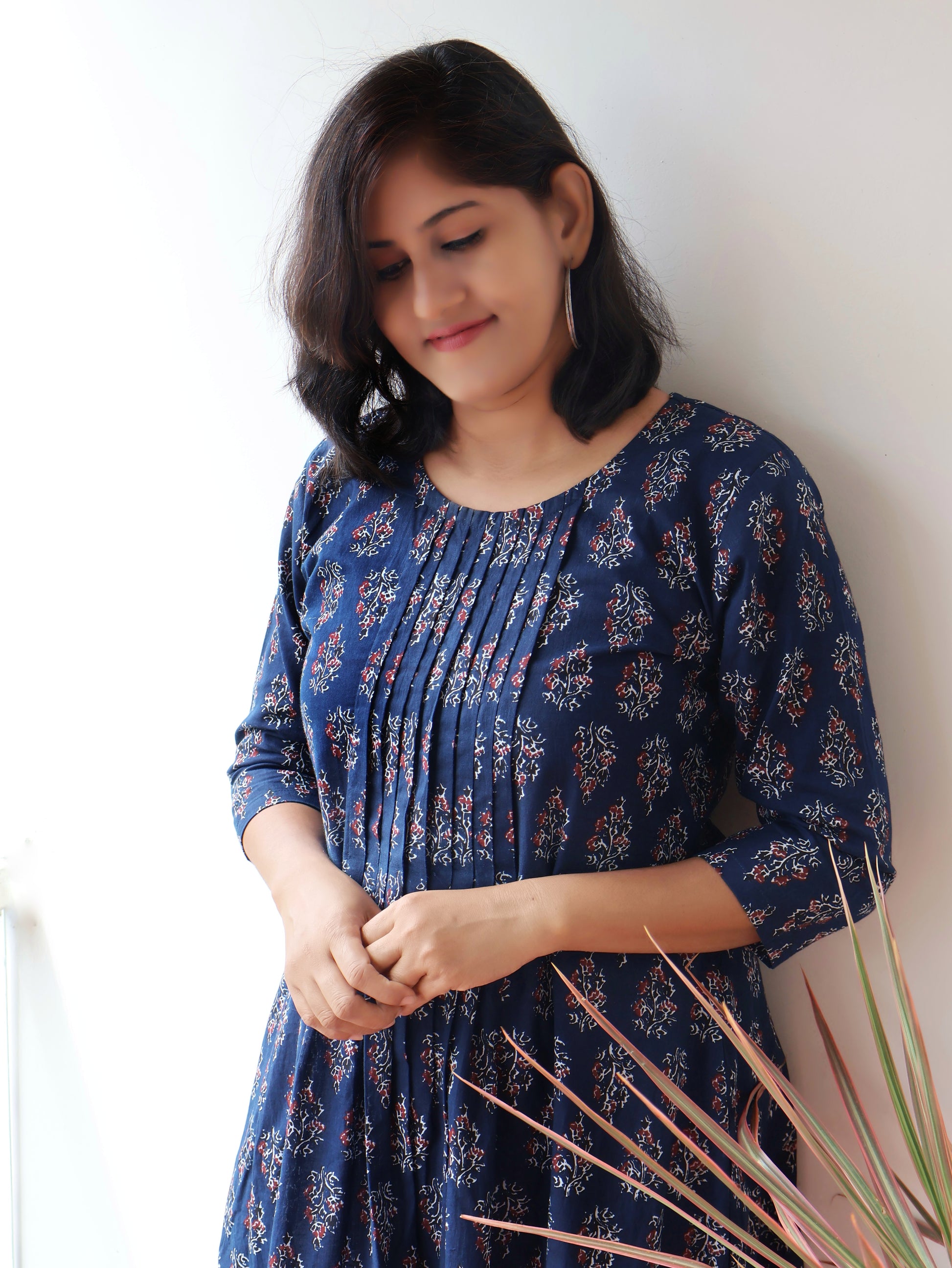 Berry Blue Cotton Pintuck Aline Kurta